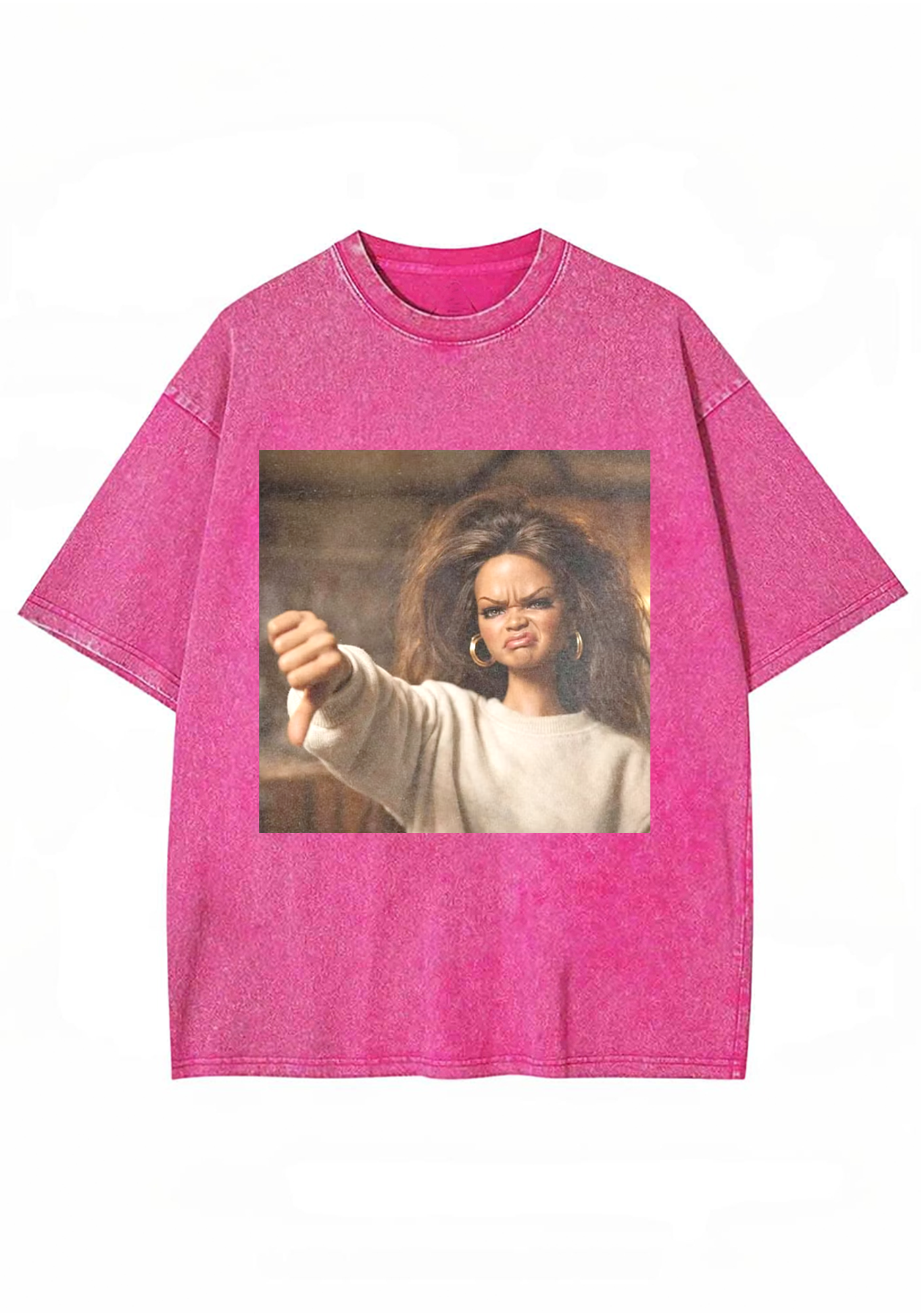 Rihanna Doll Thumbs Down Meme Y2K Washed Tee