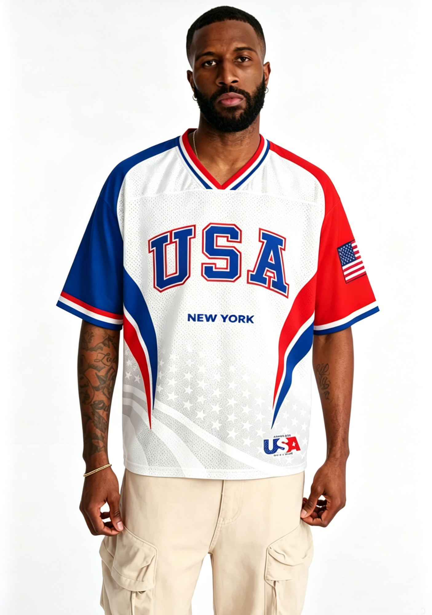 Red White Blue USA Graphic Mesh Jersey Shirts