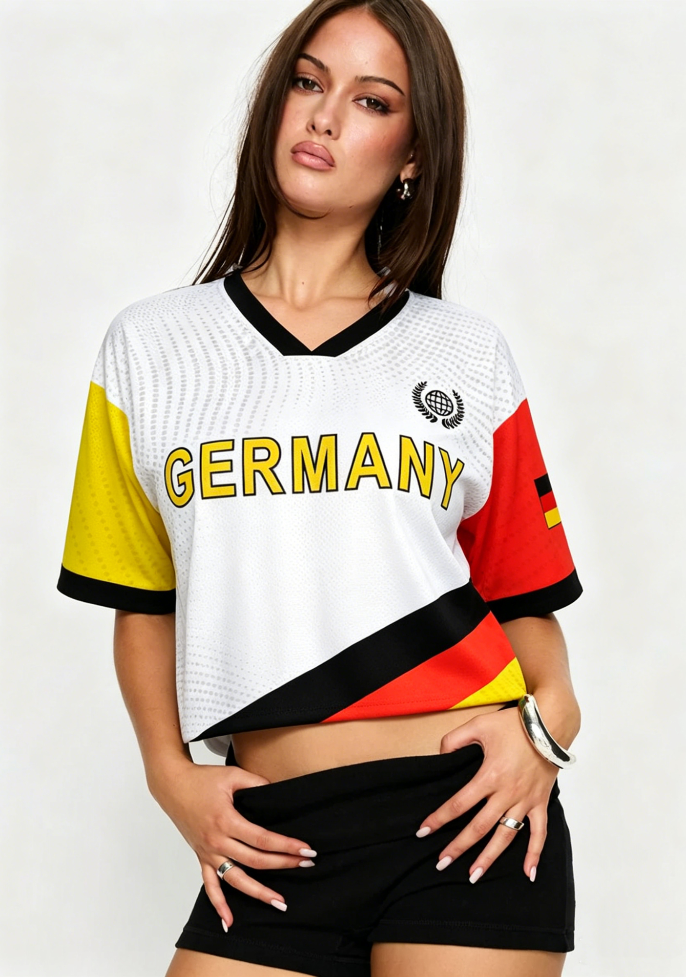 Germany Flag Inspired Cropped Mesh Jersey Shirt