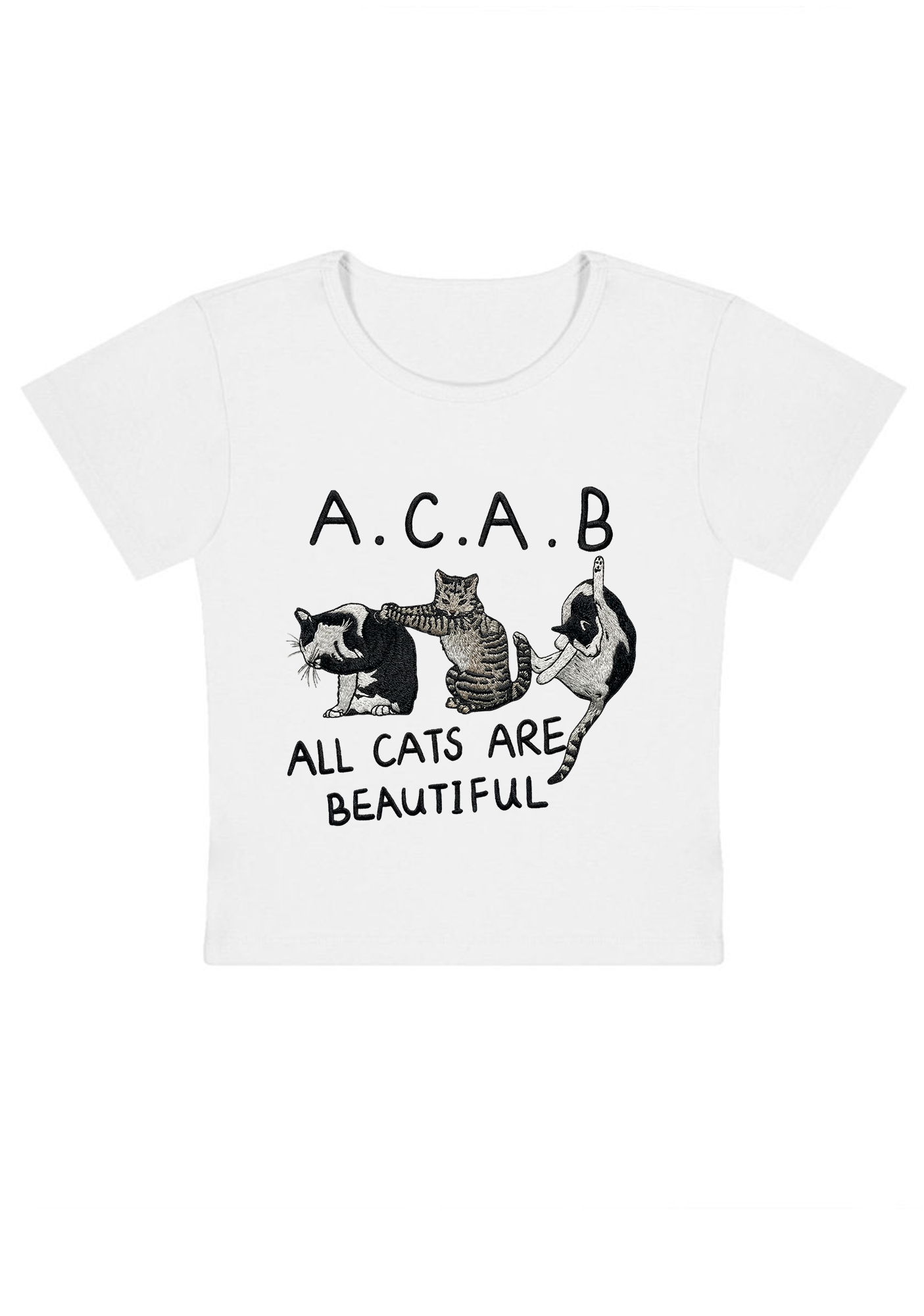 All Cats Are Beautiful Embroidery Y2K Baby Tee