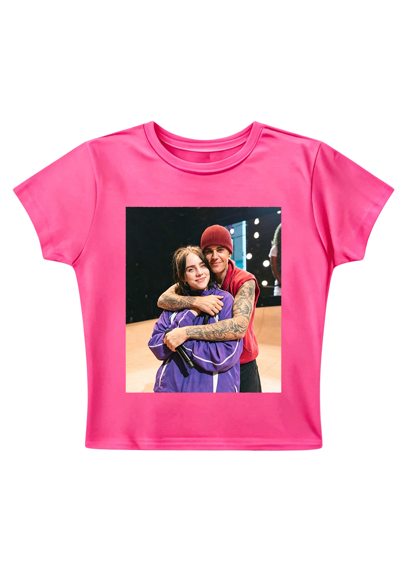  Billie Eilish & Justin Bieber Hug Photo Y2K Baby Tee