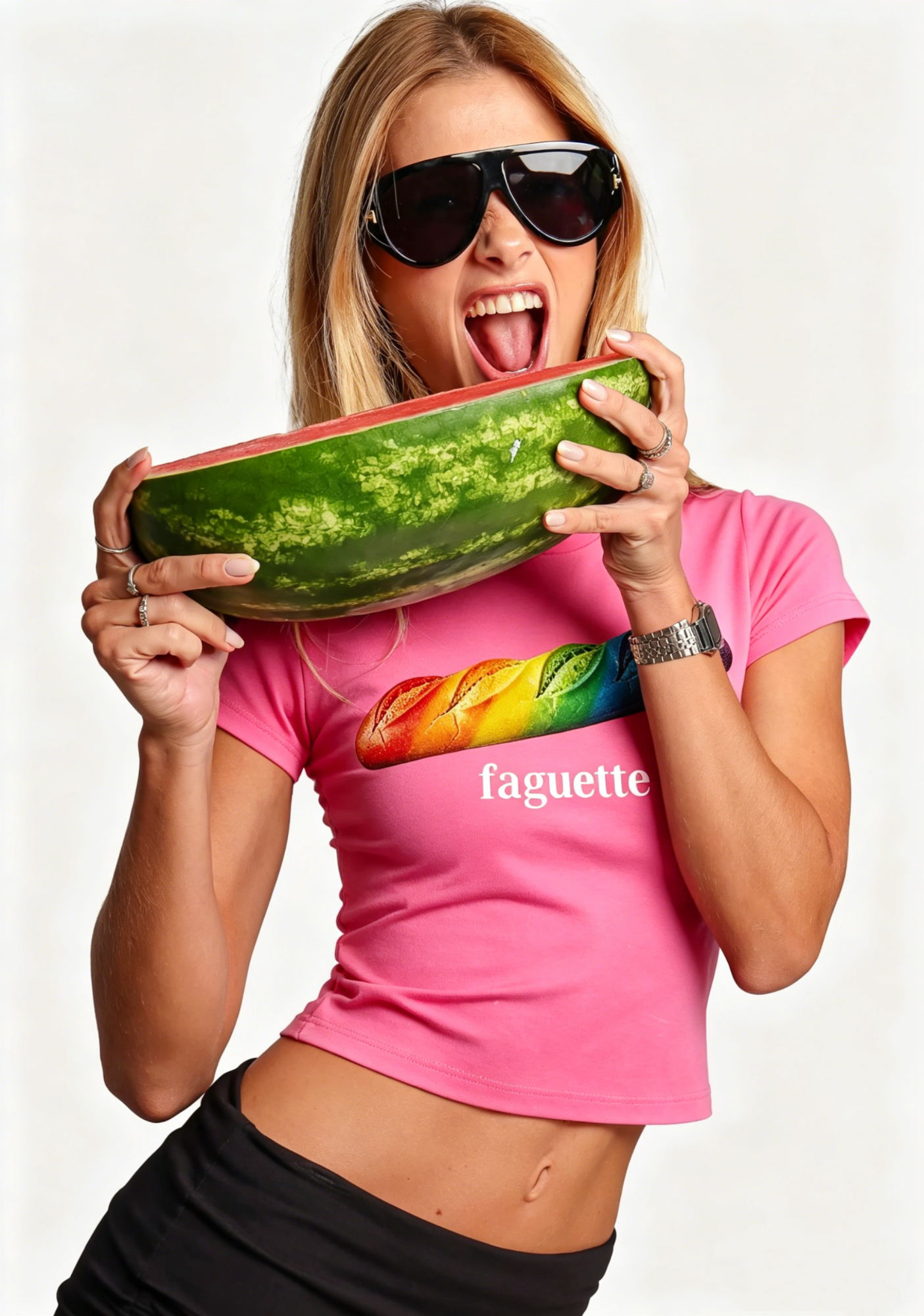 Rainbow Faguette Y2K Baby Tee