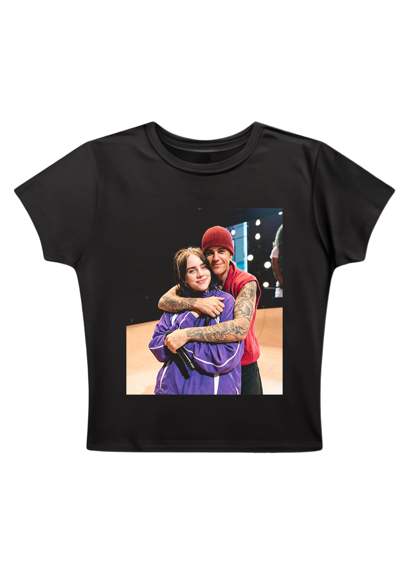  Billie Eilish & Justin Bieber Hug Photo Y2K Baby Tee