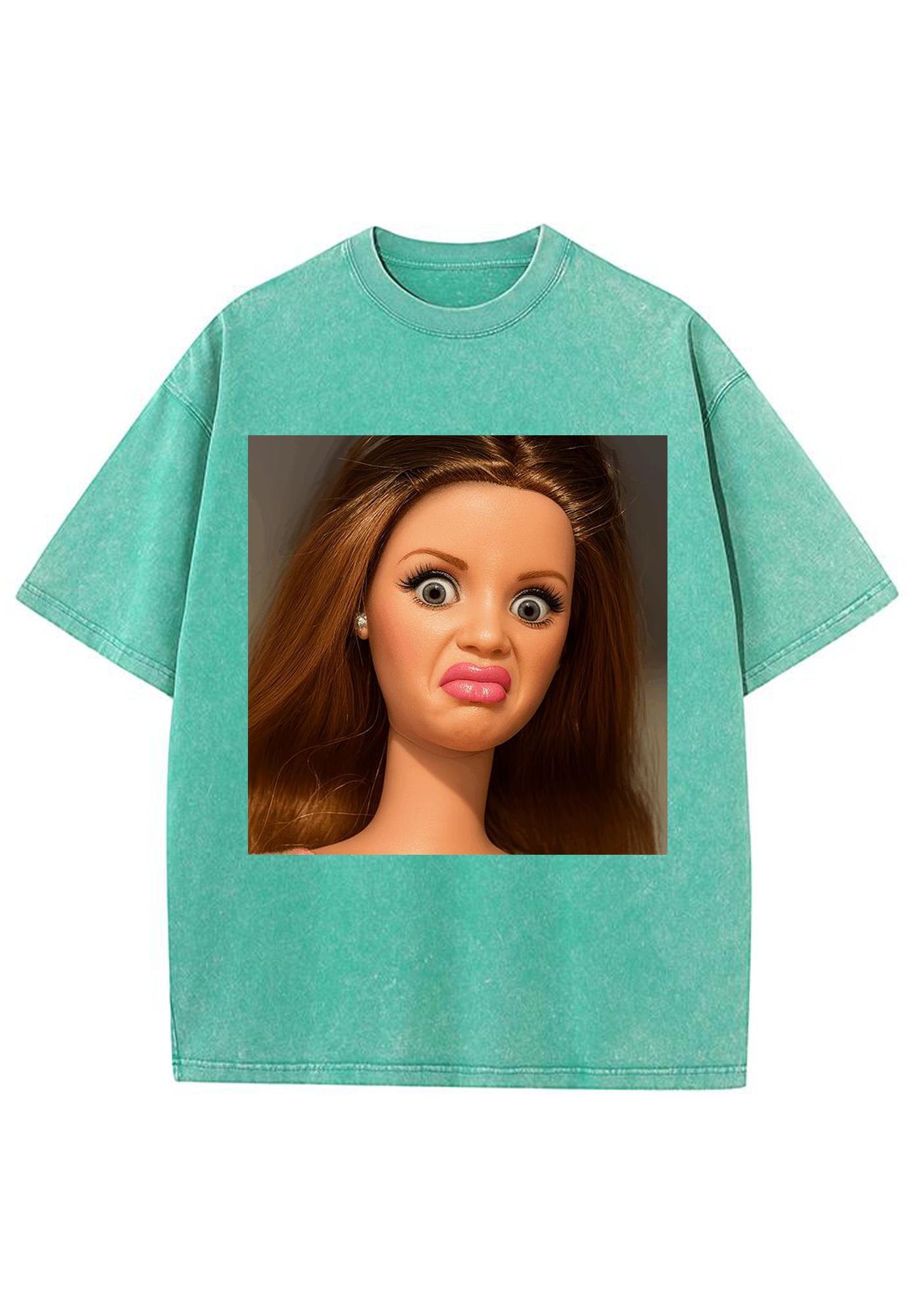 Funny Barbie Doll Pout Face Washed Tee