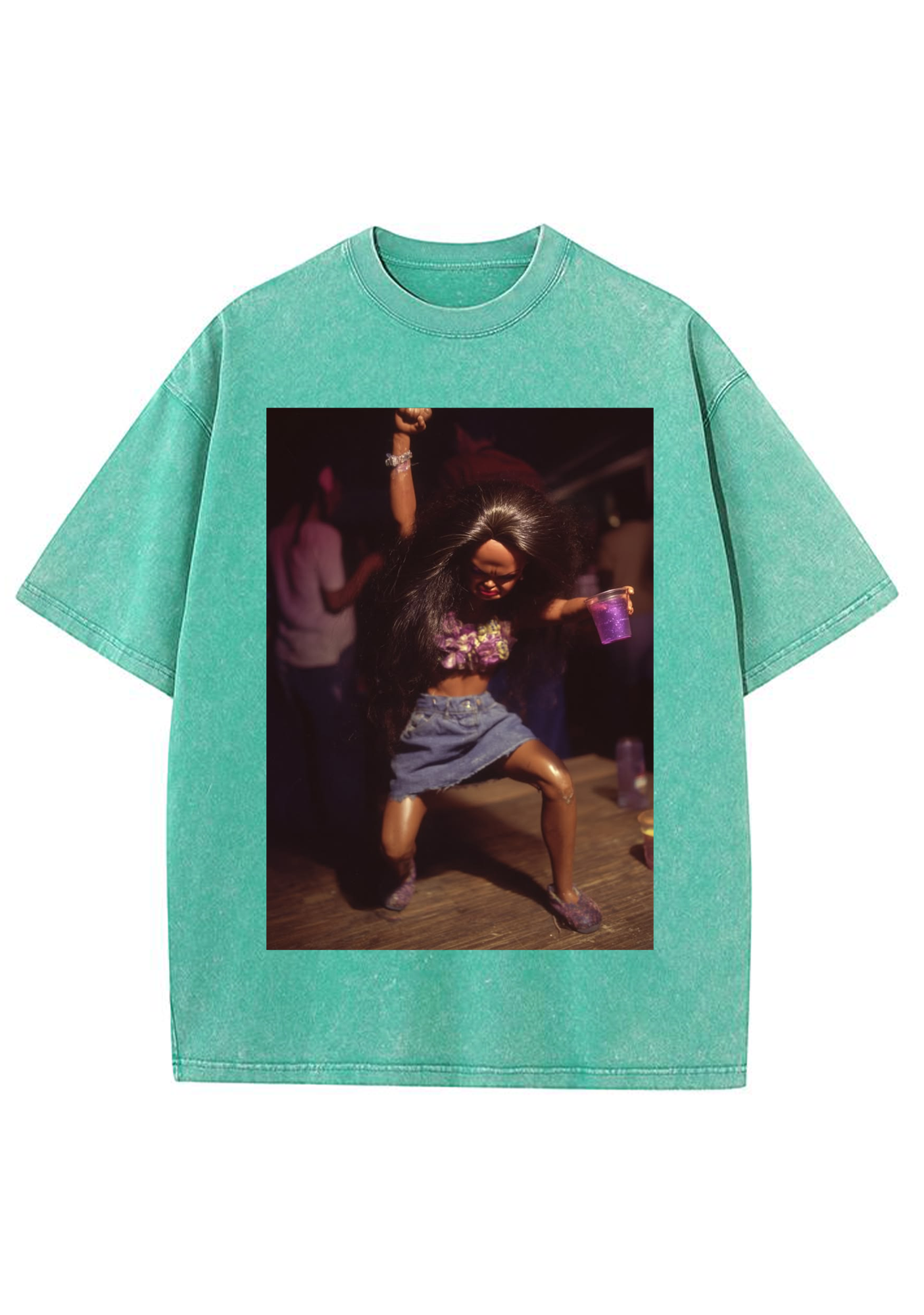 Party Barbie Doll Dancing With Purple Cup Washed Tee
