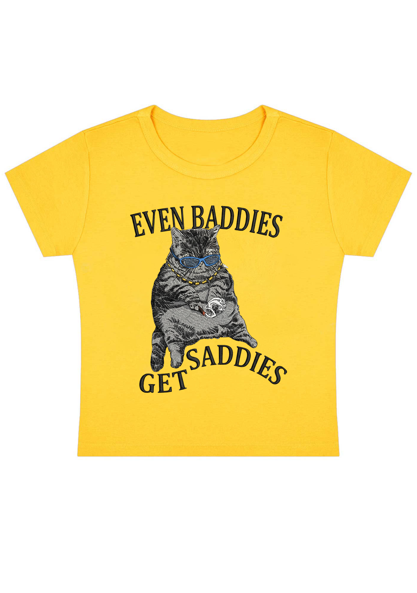 Even Baddies Get Saddies Embroidery Y2K Baby Tee