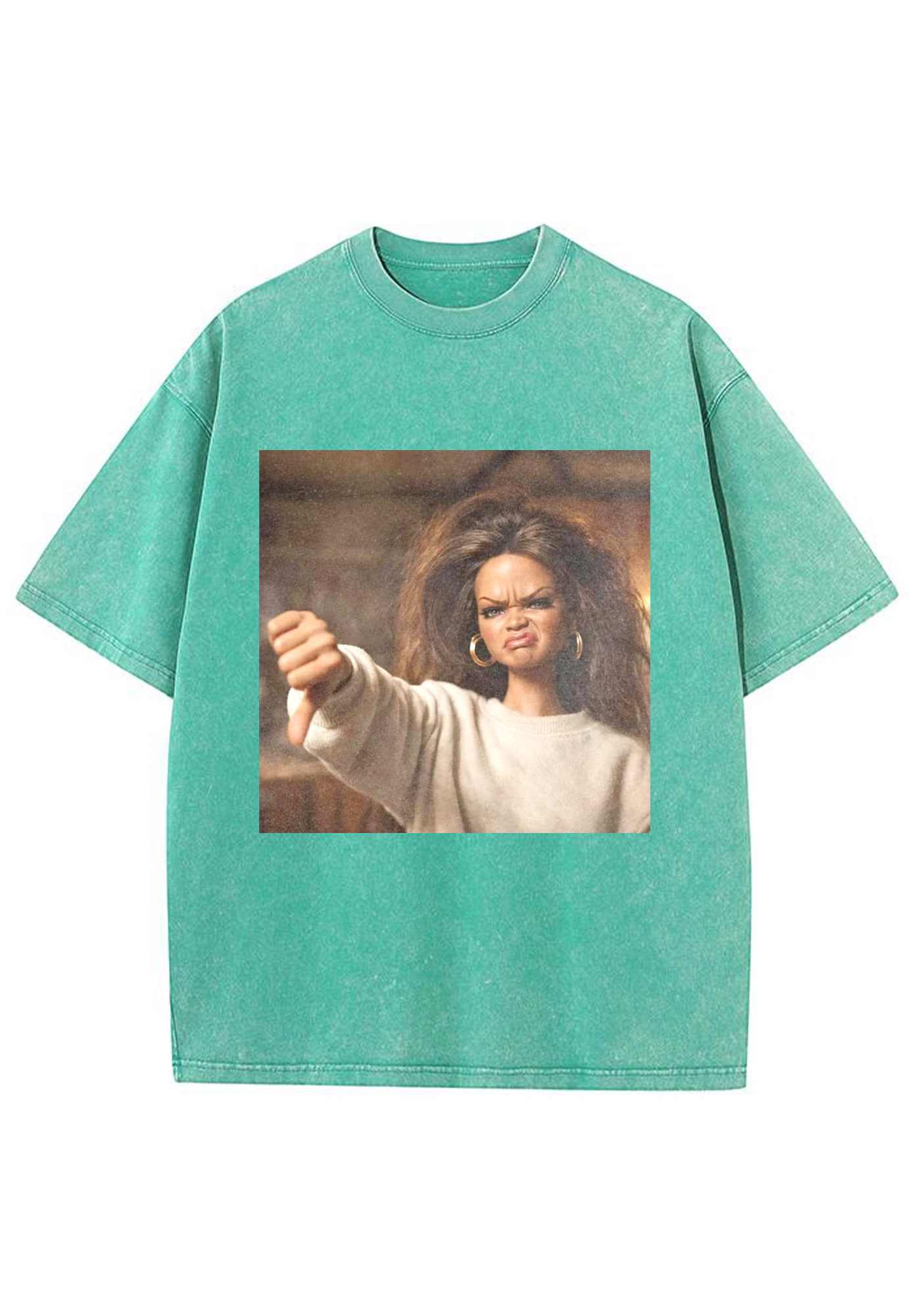 Rihanna Doll Thumbs Down Meme Y2K Washed Tee