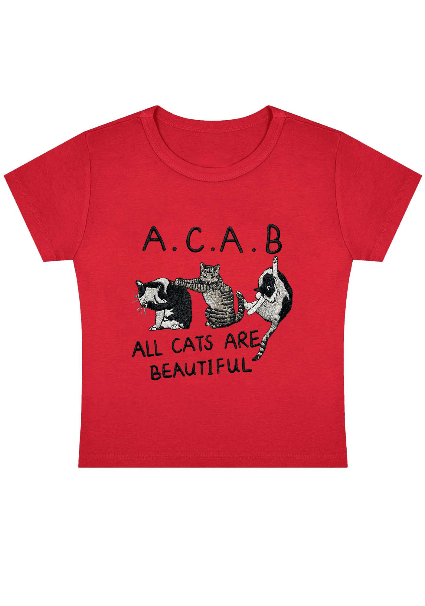 All Cats Are Beautiful Embroidery Y2K Baby Tee