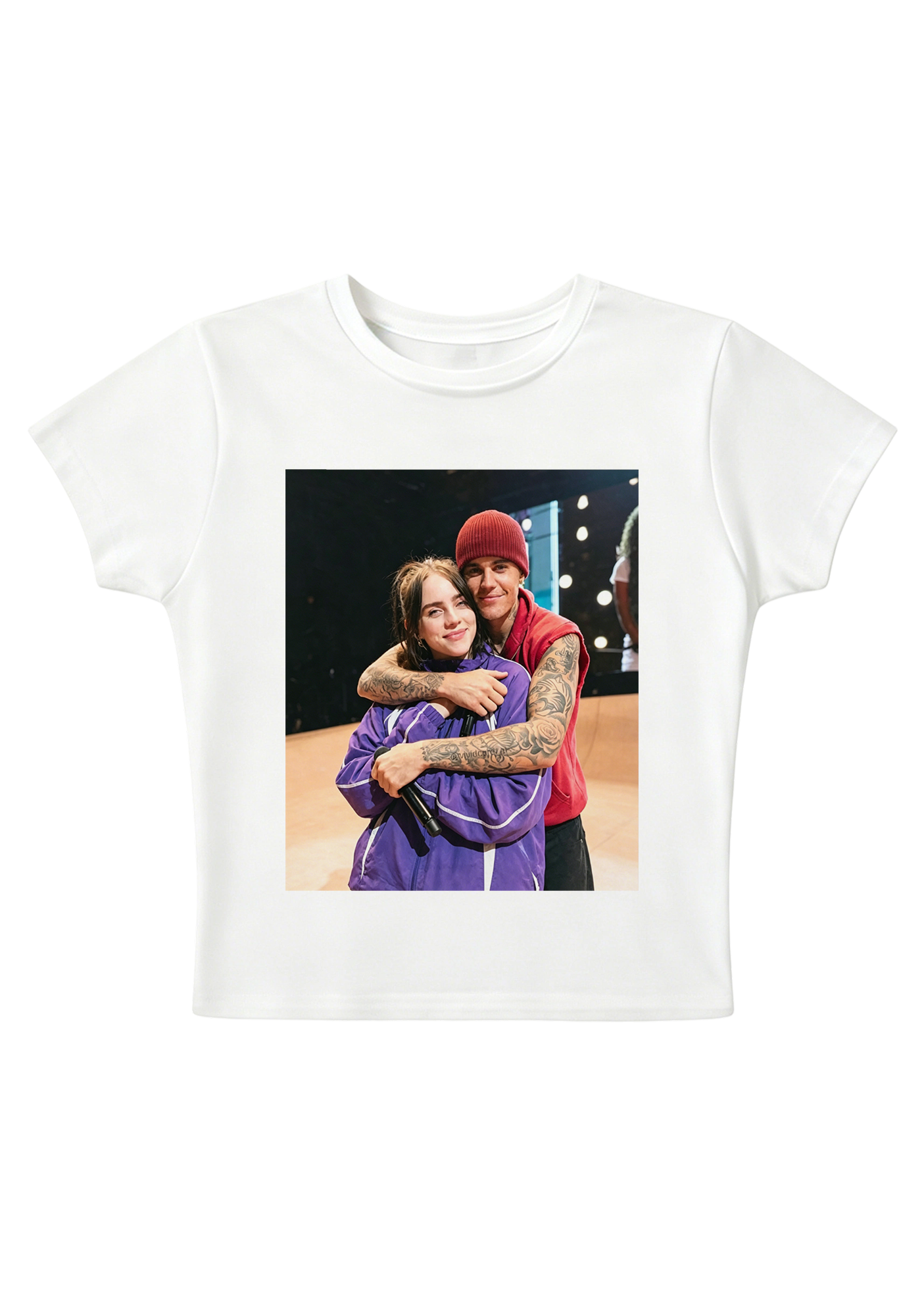  Billie Eilish & Justin Bieber Hug Photo Y2K Baby Tee