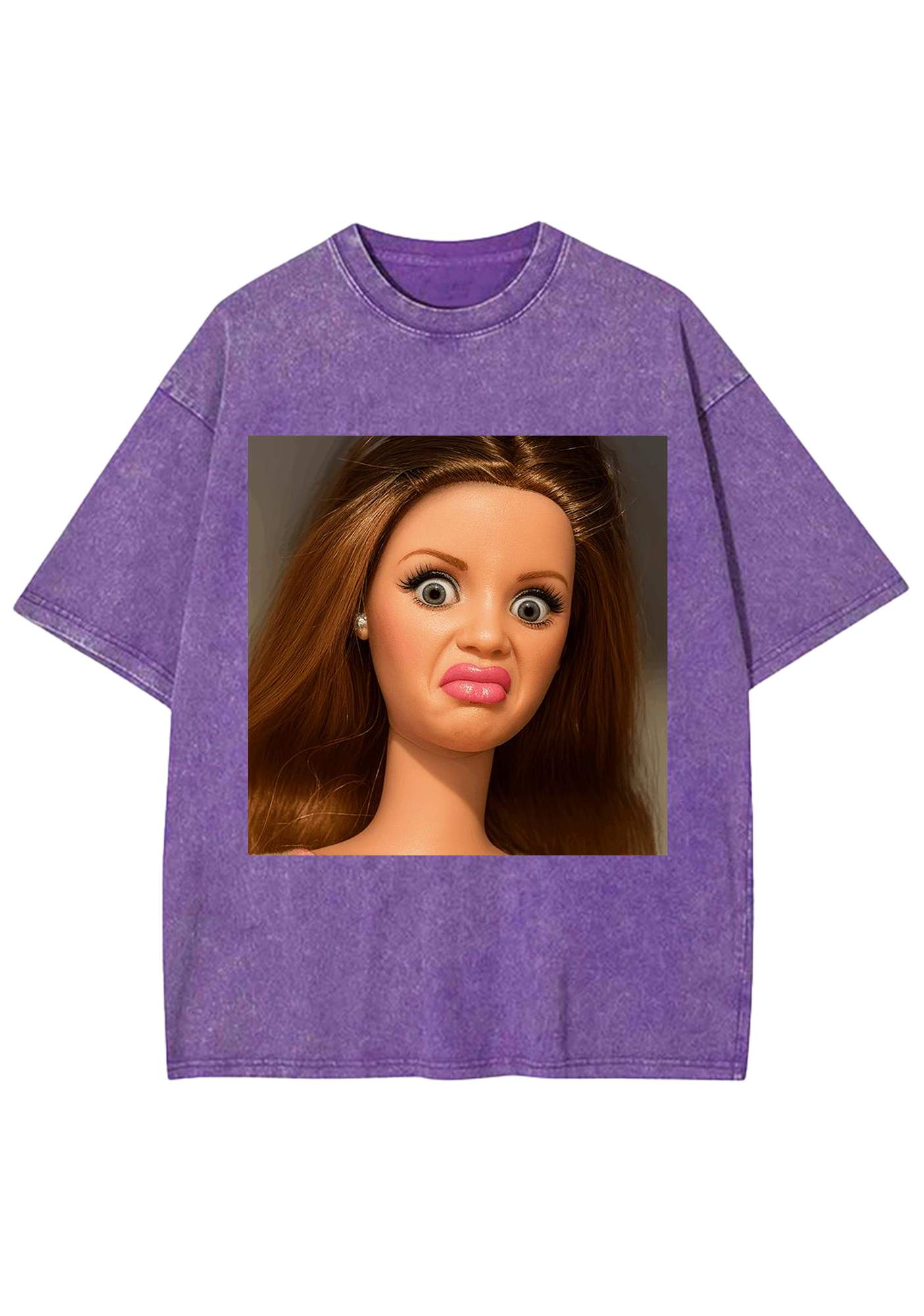 Funny Barbie Doll Pout Face Washed Tee