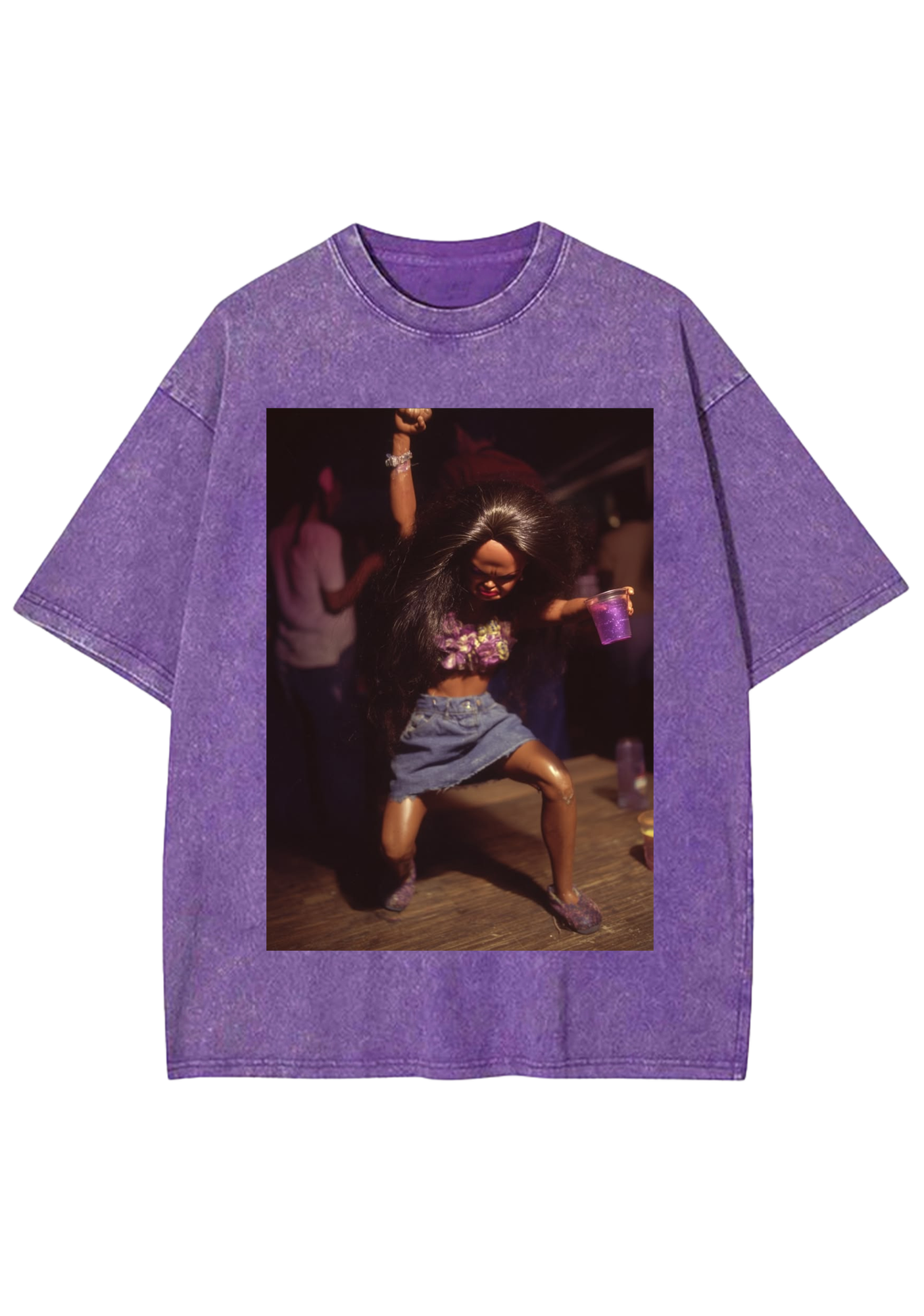 Party Barbie Doll Dancing With Purple Cup Washed Tee