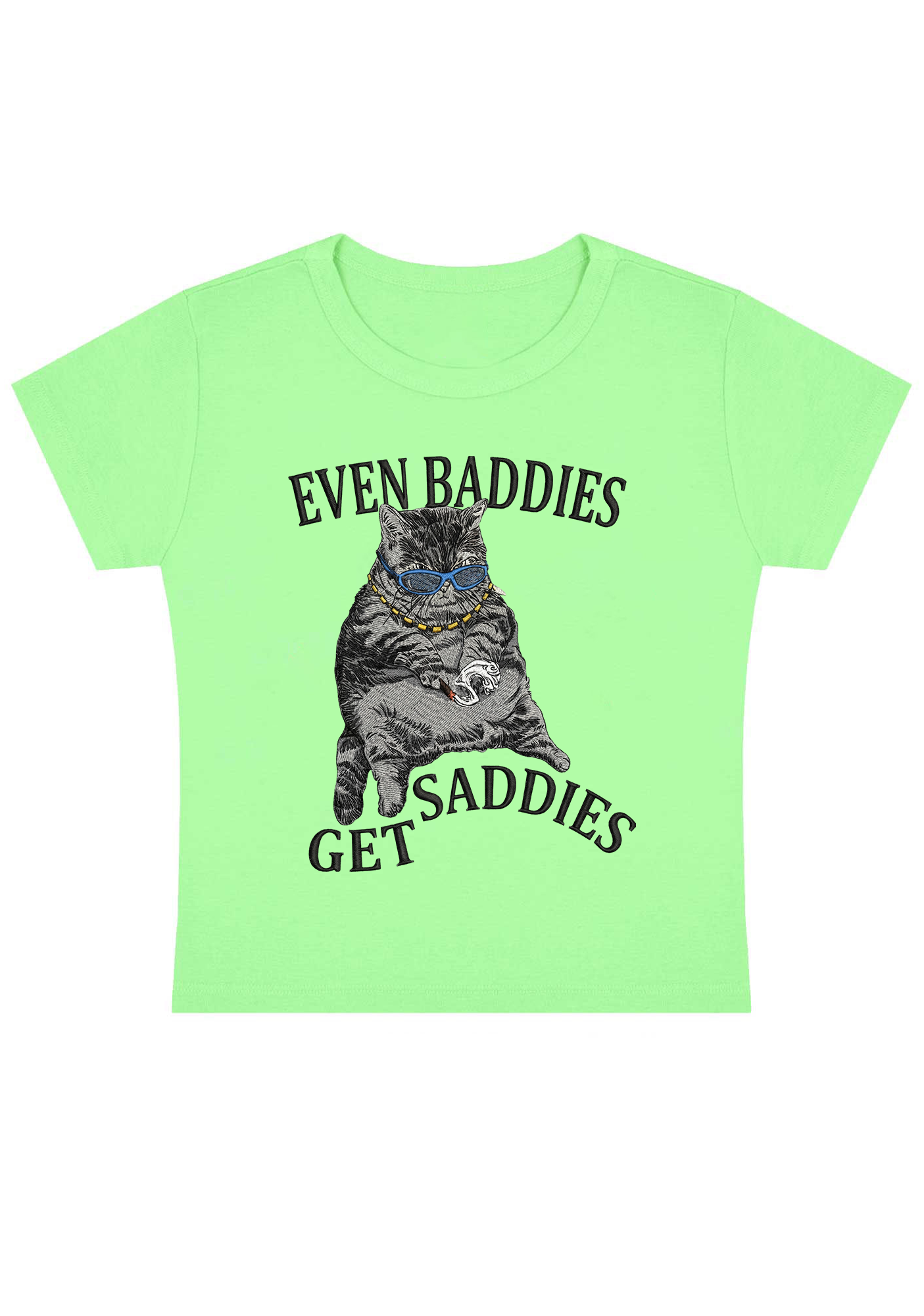 Even Baddies Get Saddies Embroidery Y2K Baby Tee