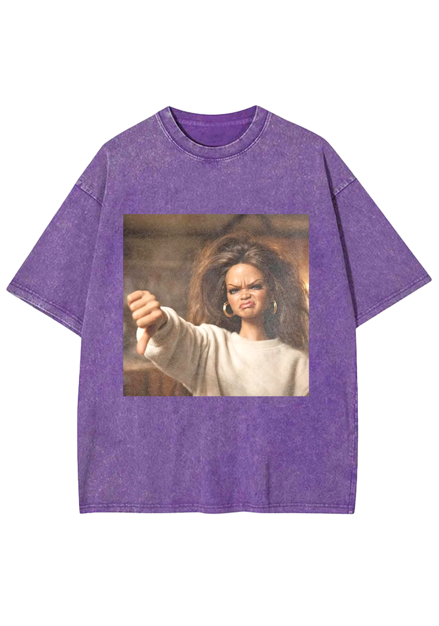 Rihanna Doll Thumbs Down Meme Y2K Washed Tee