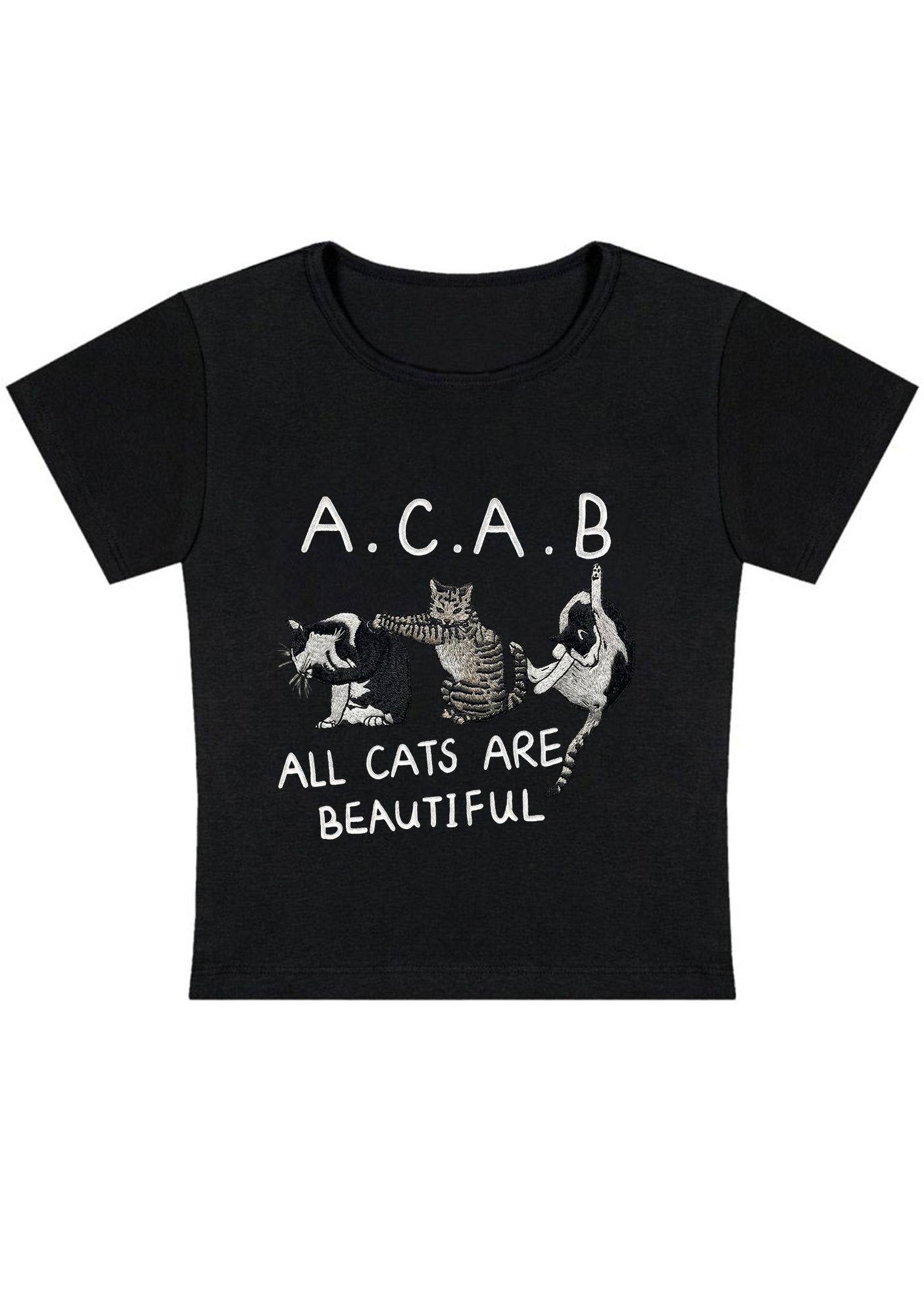 All Cats Are Beautiful Embroidery Y2K Baby Tee