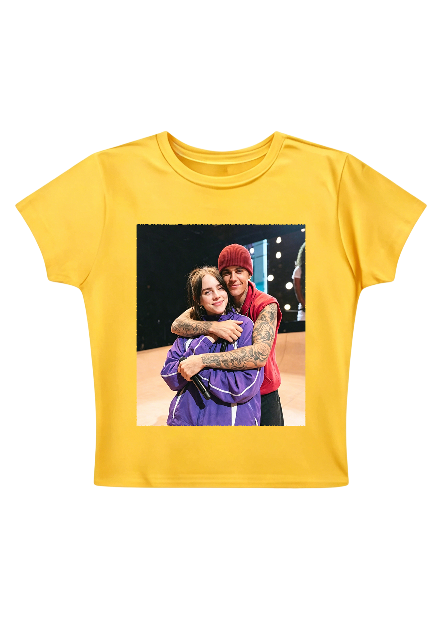  Billie Eilish & Justin Bieber Hug Photo Y2K Baby Tee