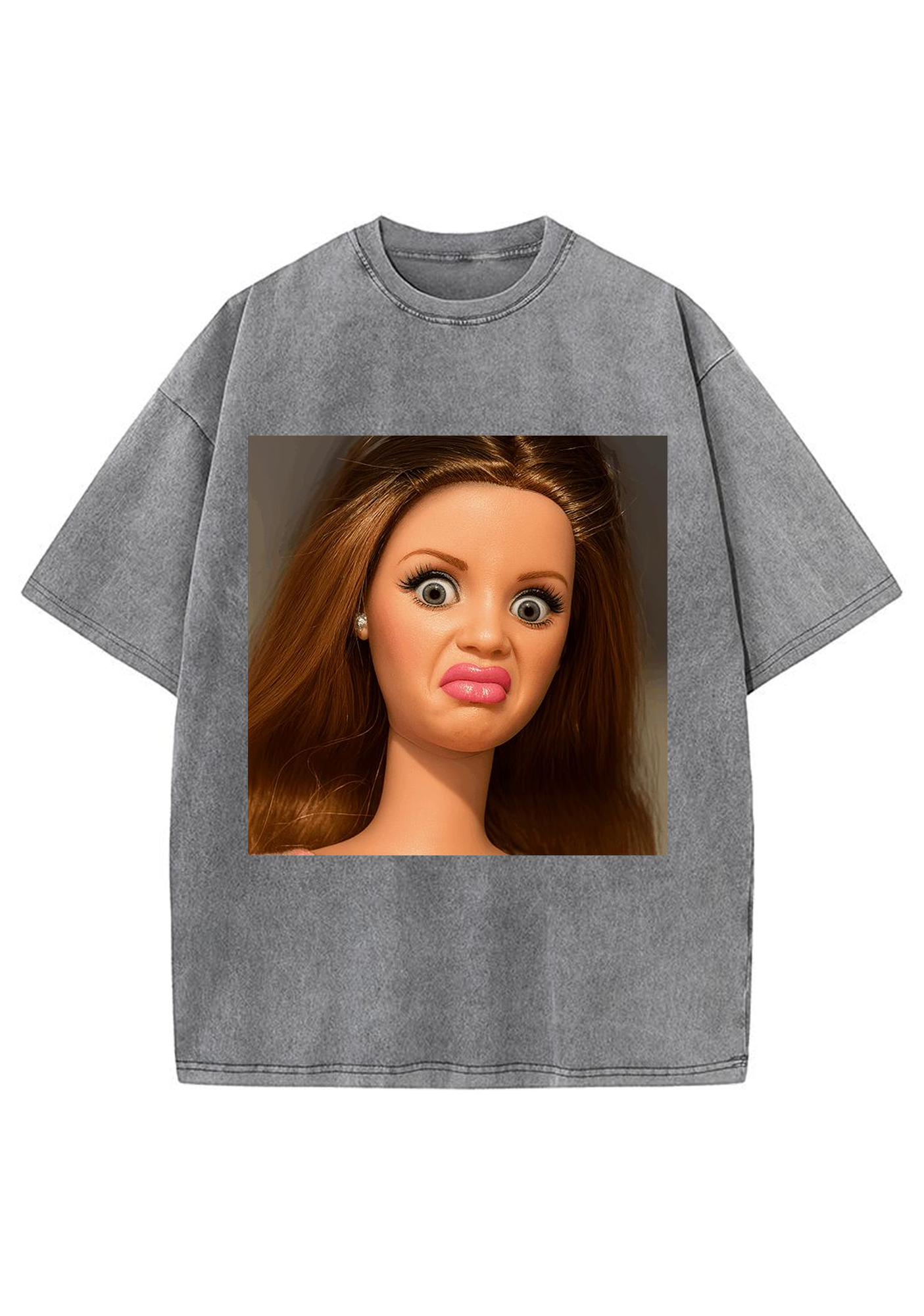 Funny Barbie Doll Pout Face Washed Tee