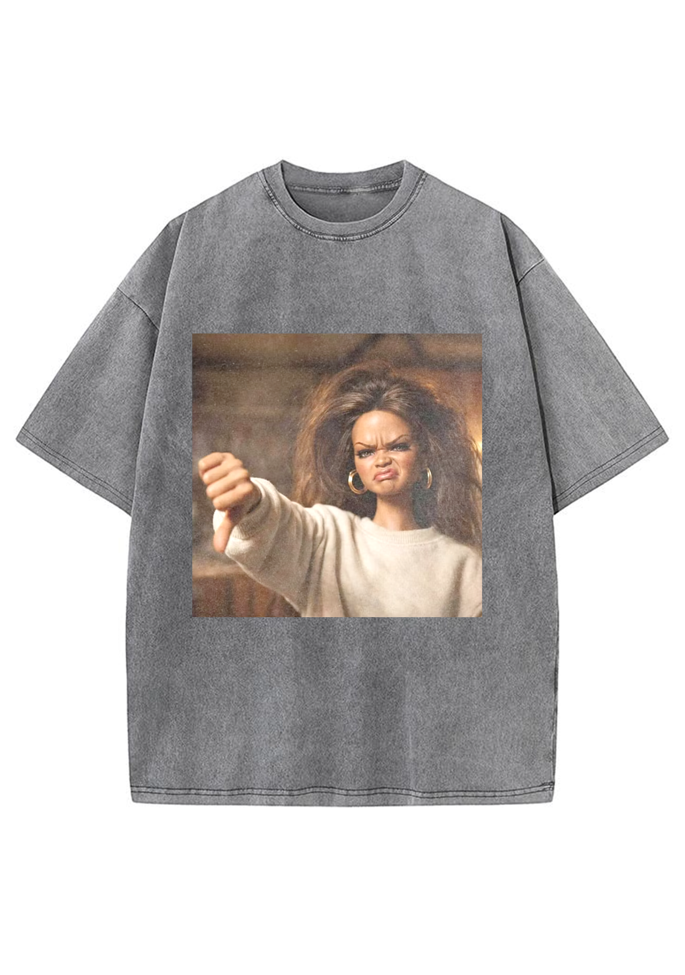 Rihanna Doll Thumbs Down Meme Y2K Washed Tee