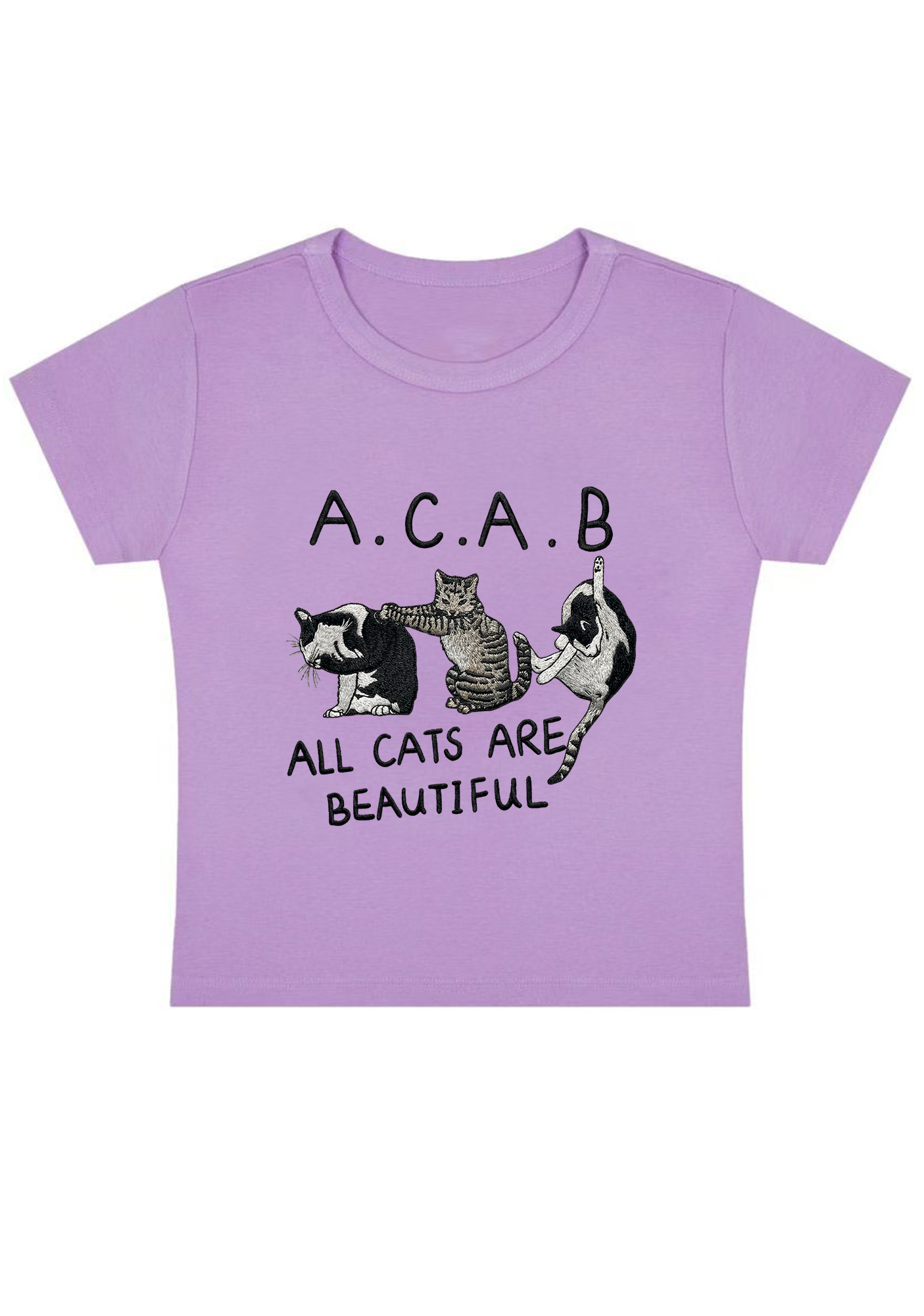 All Cats Are Beautiful Embroidery Y2K Baby Tee