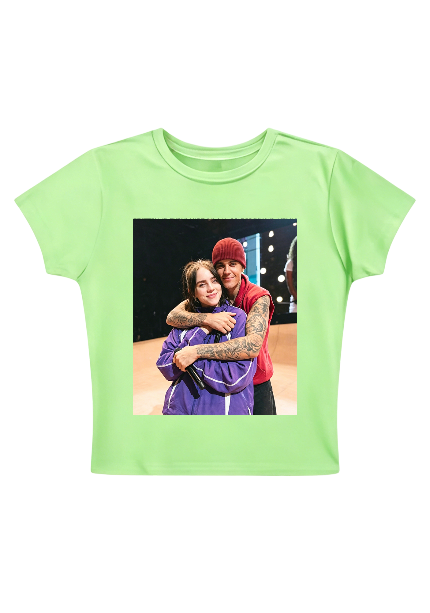  Billie Eilish & Justin Bieber Hug Photo Y2K Baby Tee