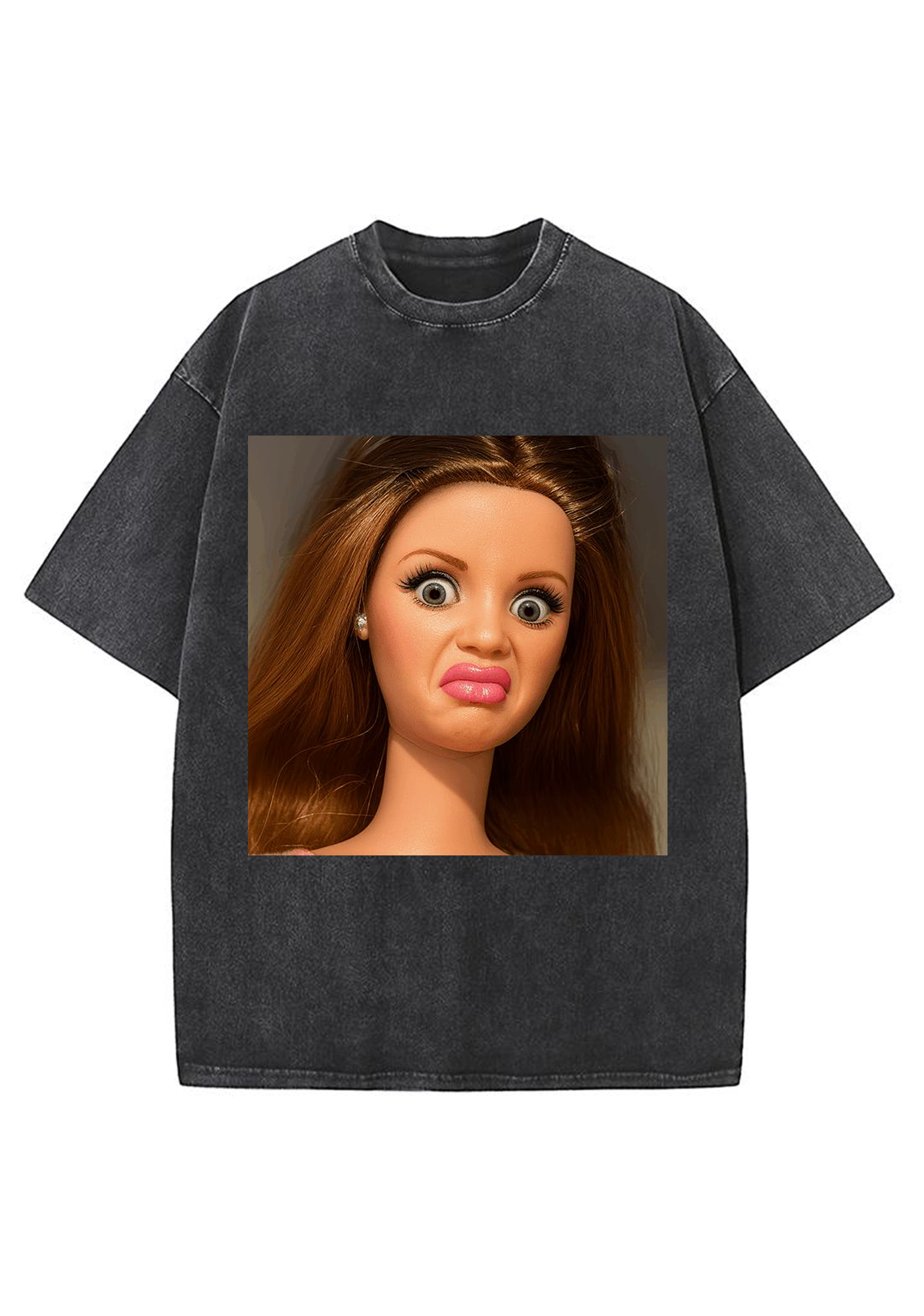 Funny Barbie Doll Pout Face Washed Tee