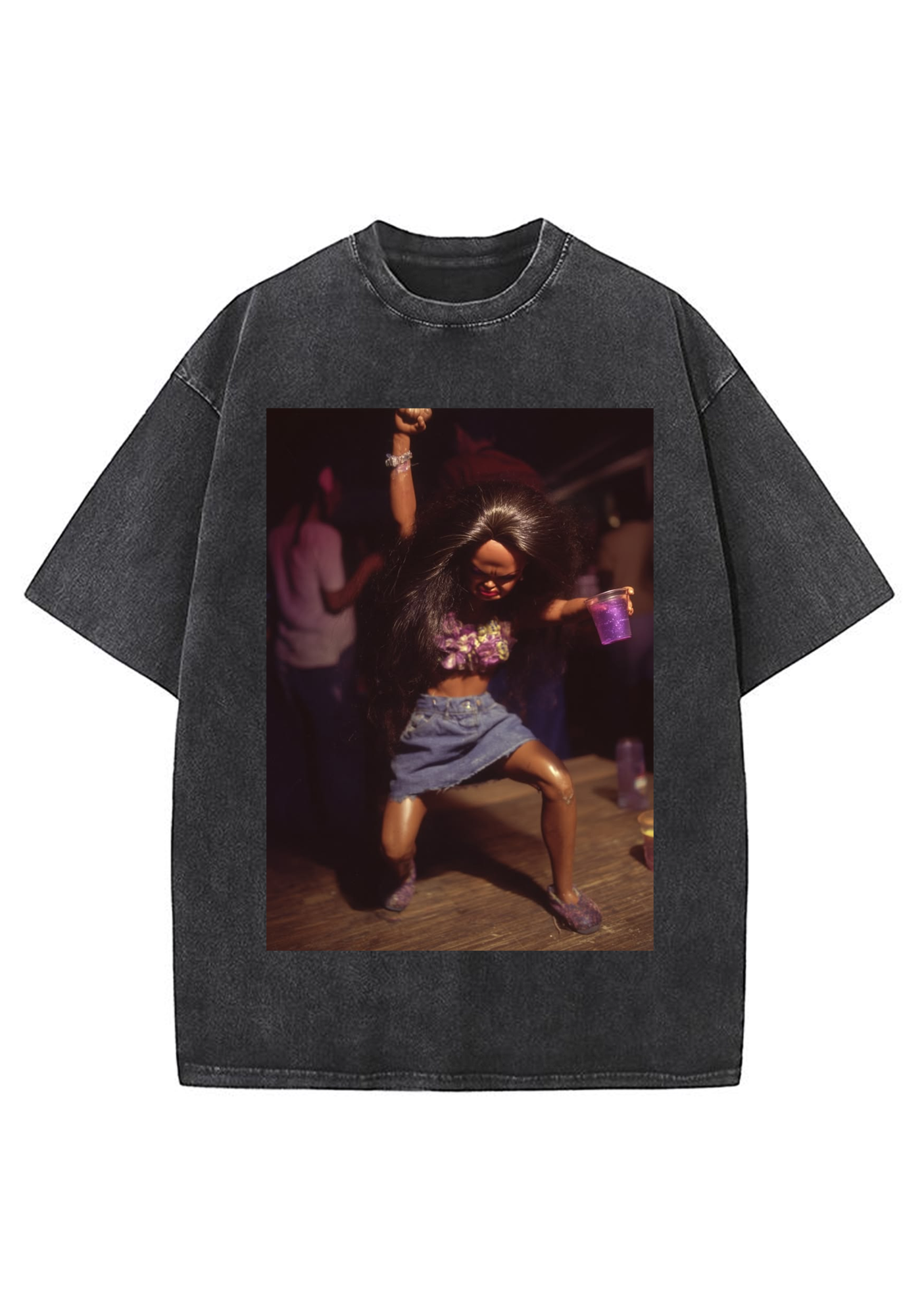Party Barbie Doll Dancing With Purple Cup Washed Tee