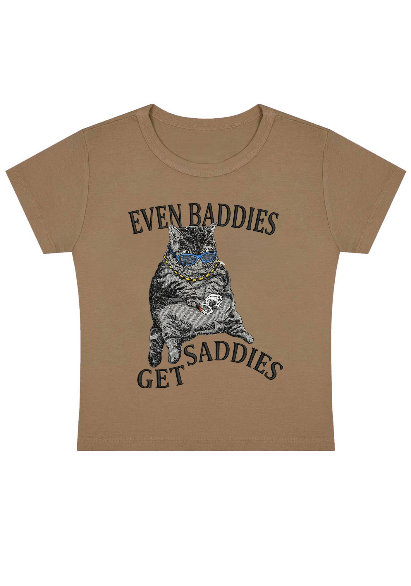Even Baddies Get Saddies Embroidery Y2K Baby Tee