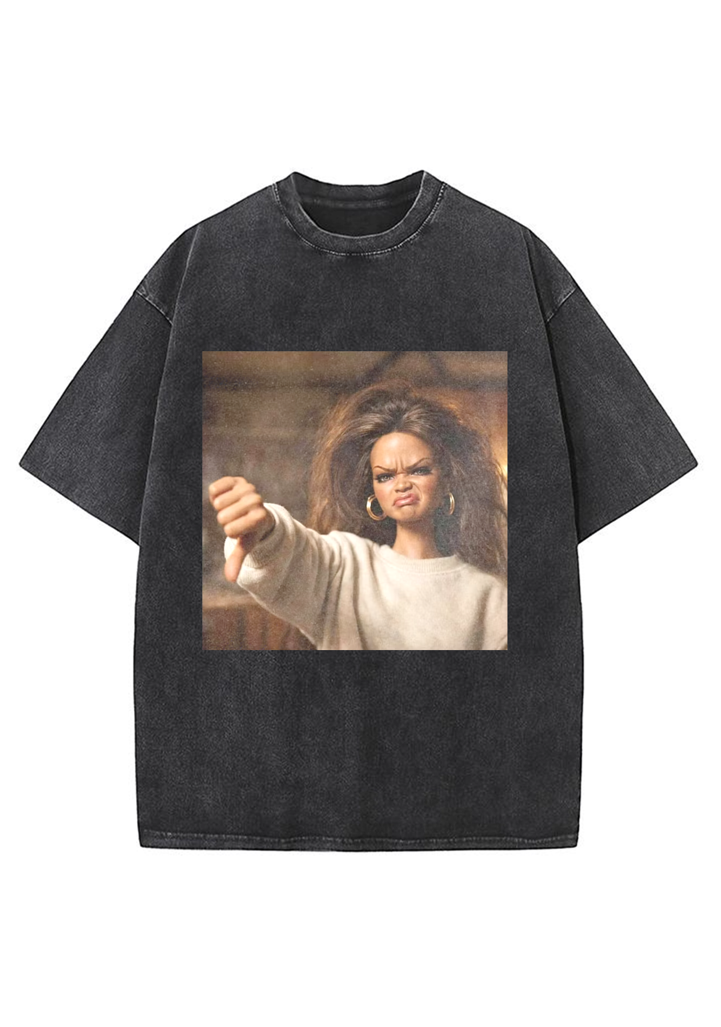 Rihanna Doll Thumbs Down Meme Y2K Washed Tee