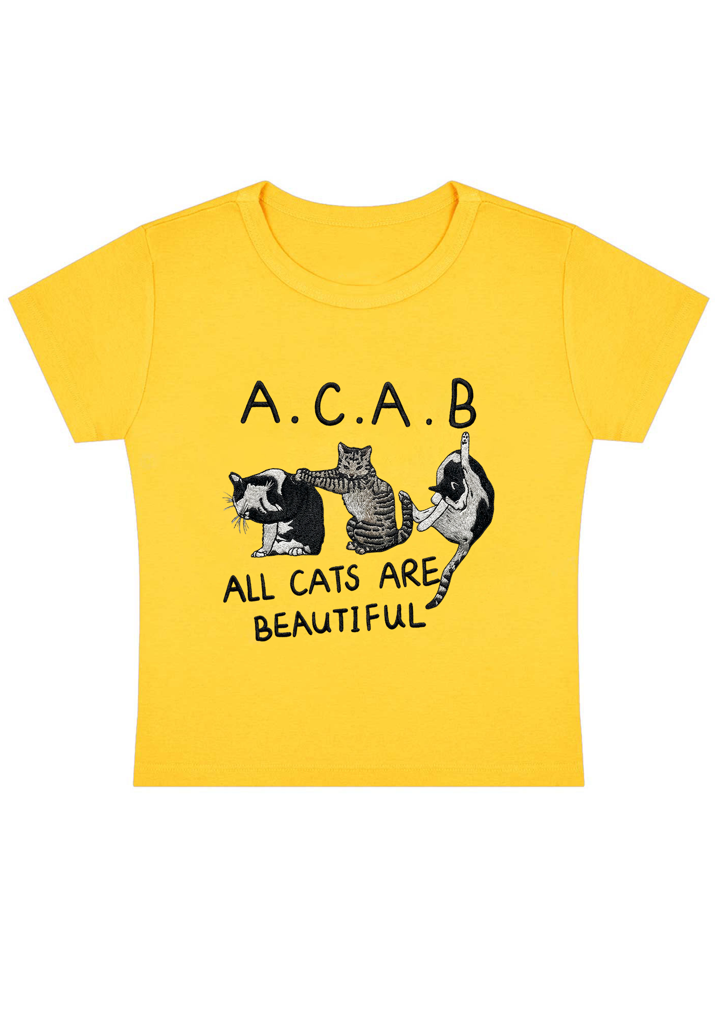 All Cats Are Beautiful Embroidery Y2K Baby Tee