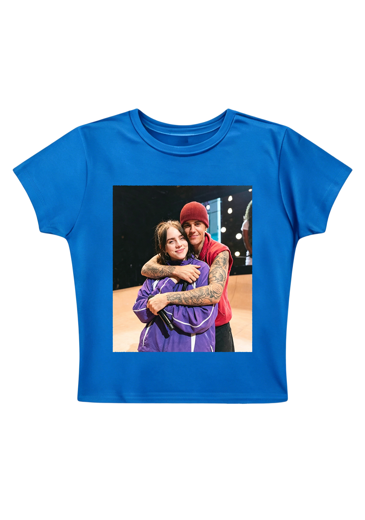  Billie Eilish & Justin Bieber Hug Photo Y2K Baby Tee