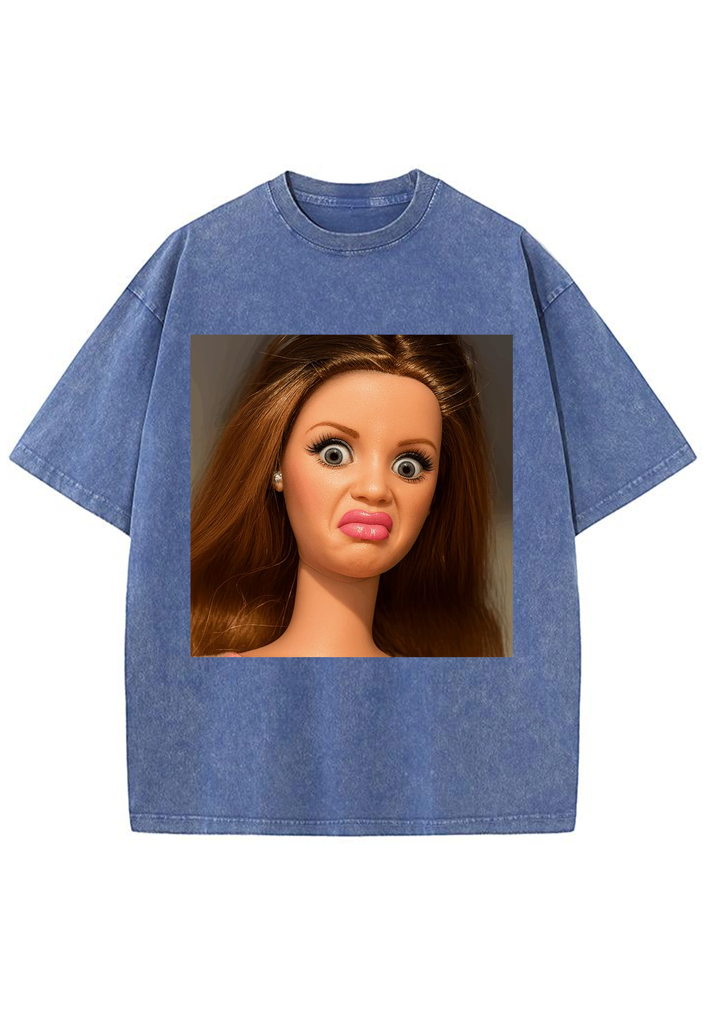 Funny Barbie Doll Pout Face Washed Tee
