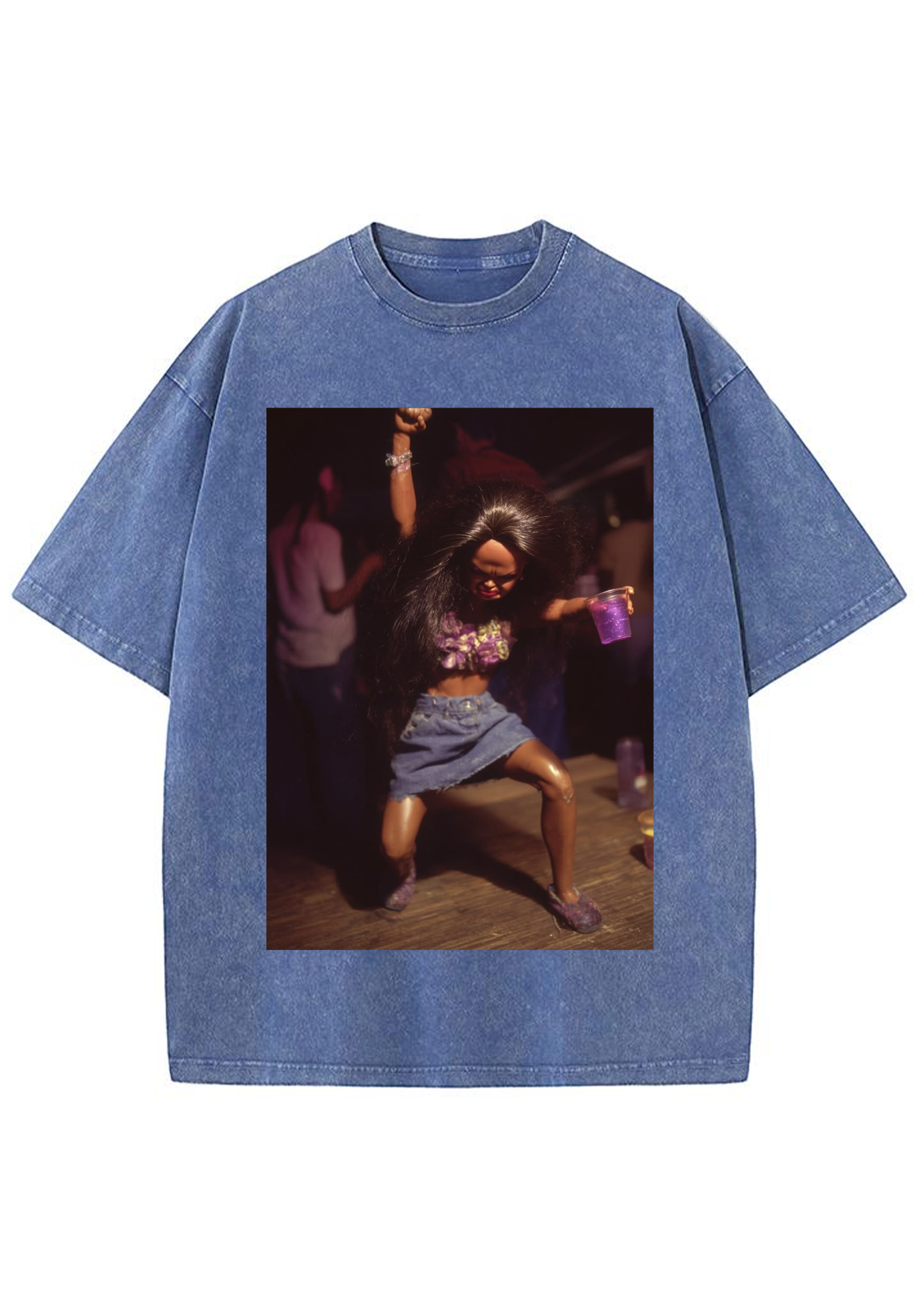 Party Barbie Doll Dancing With Purple Cup Washed Tee