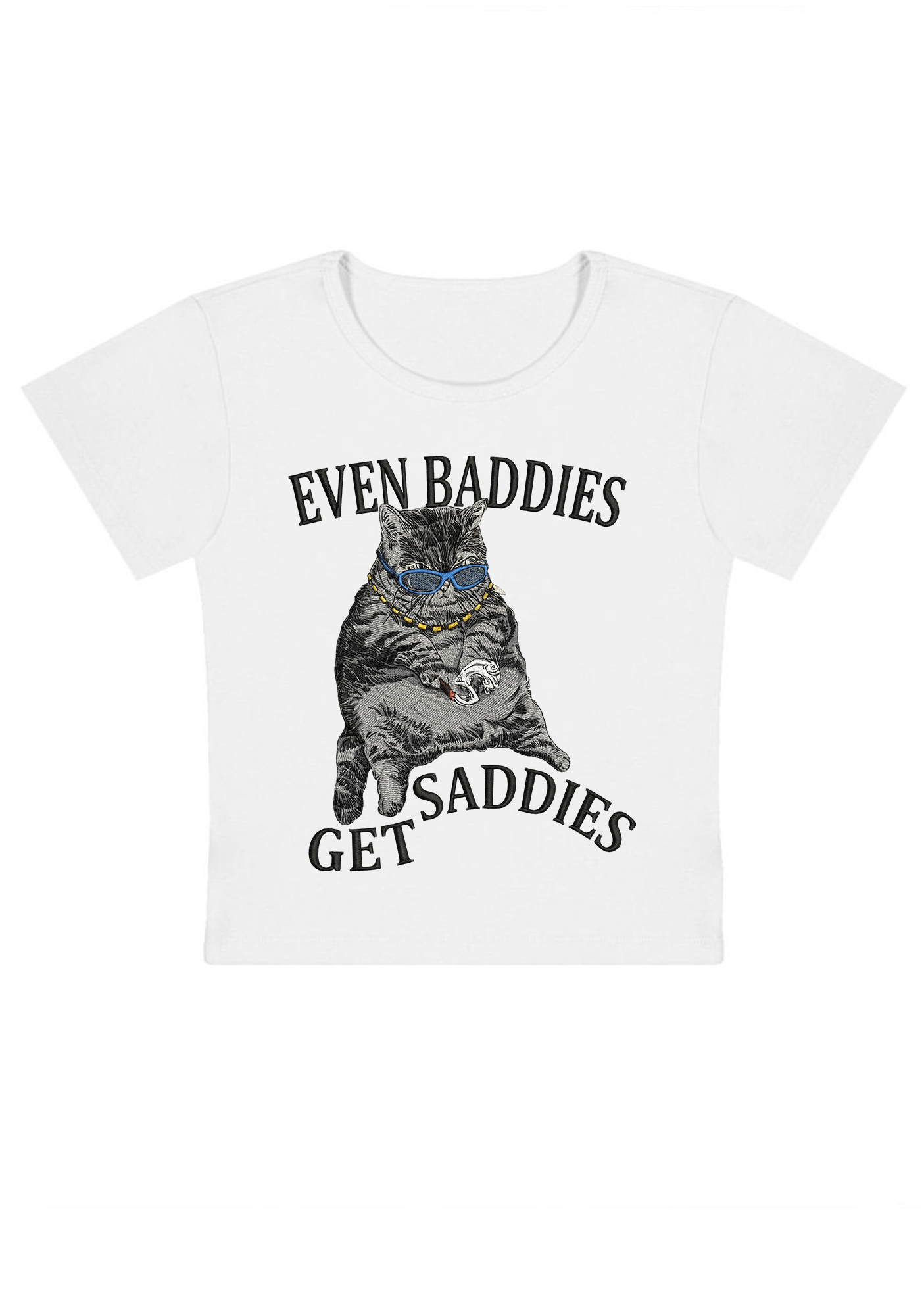 Even Baddies Get Saddies Embroidery Y2K Baby Tee