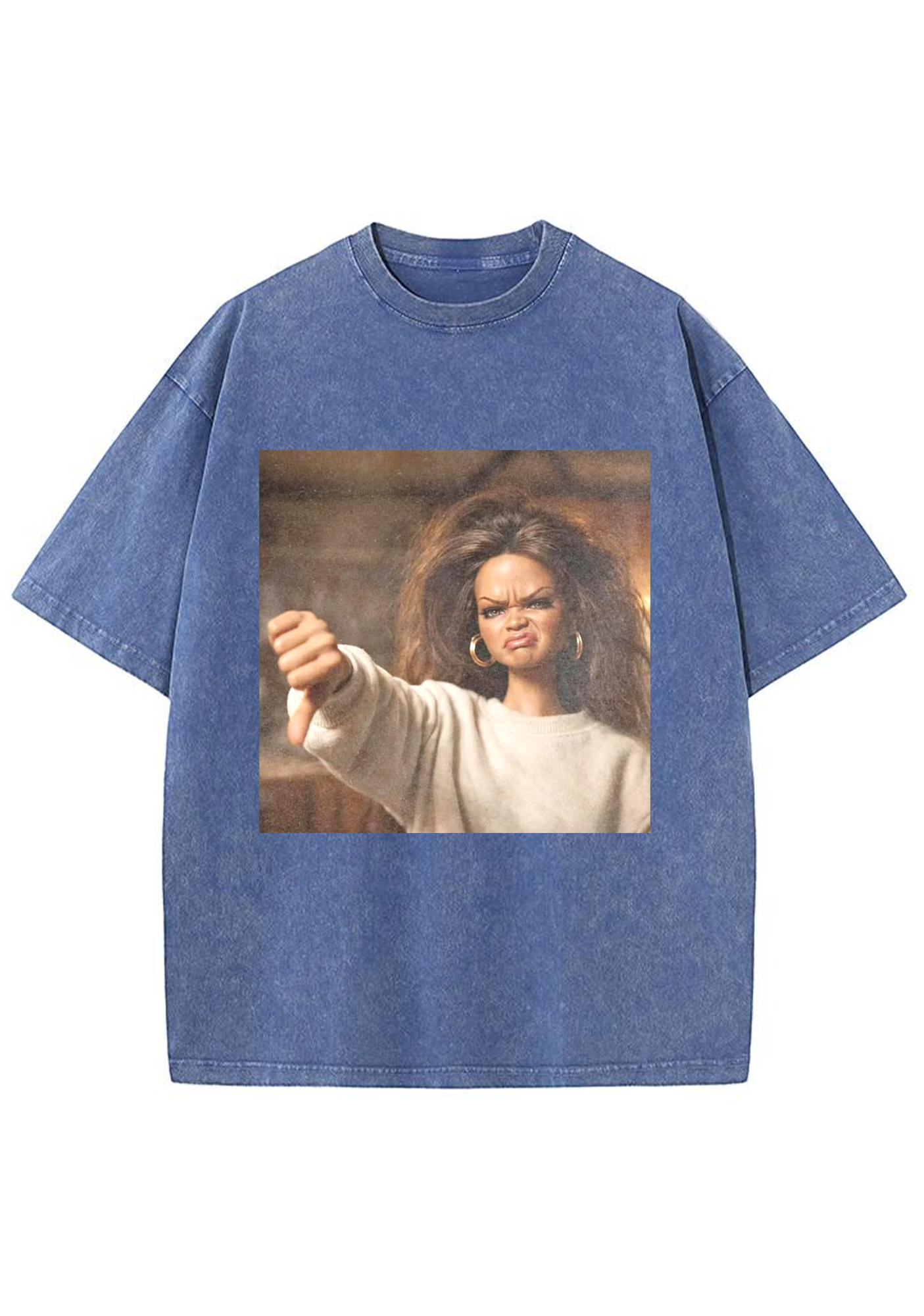 Rihanna Doll Thumbs Down Meme Y2K Washed Tee