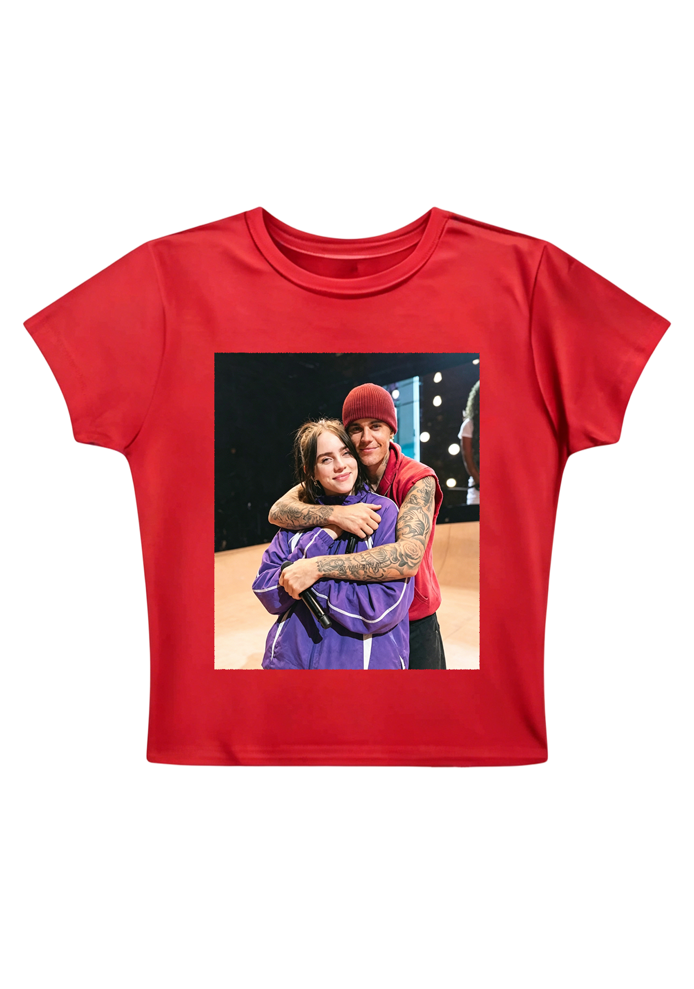  Billie Eilish & Justin Bieber Hug Photo Y2K Baby Tee