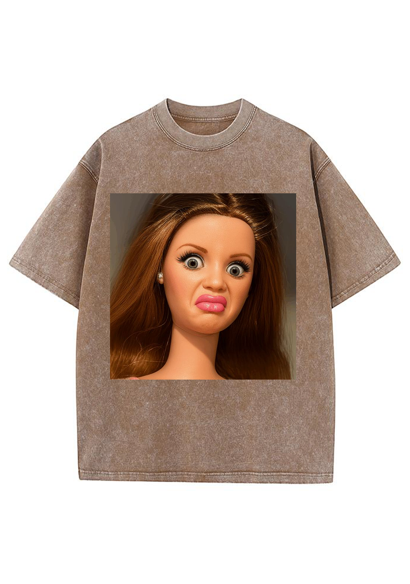 Funny Barbie Doll Pout Face Washed Tee