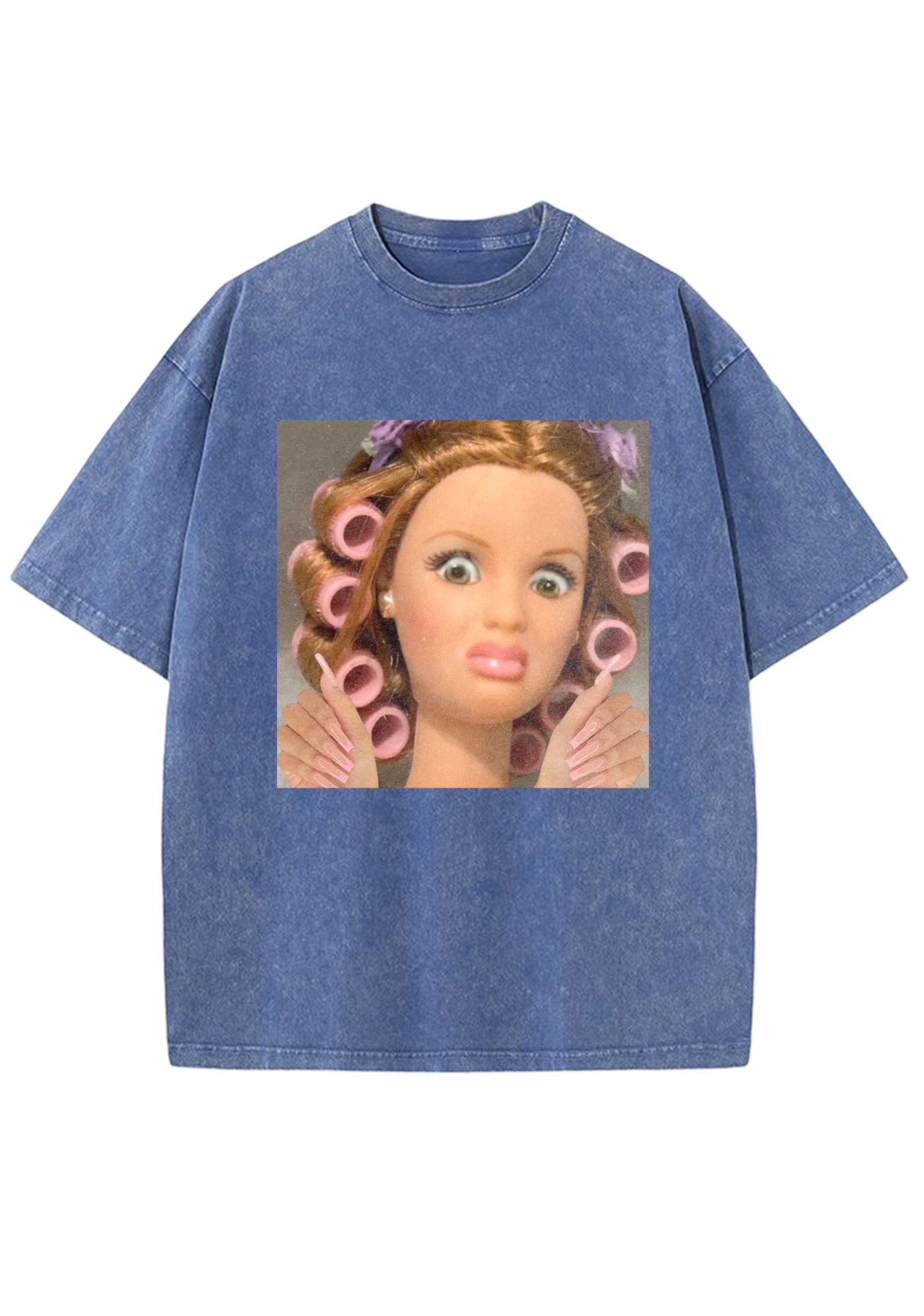Hair Roller Barbie With Long Nails Meme Y2K Washed Tee