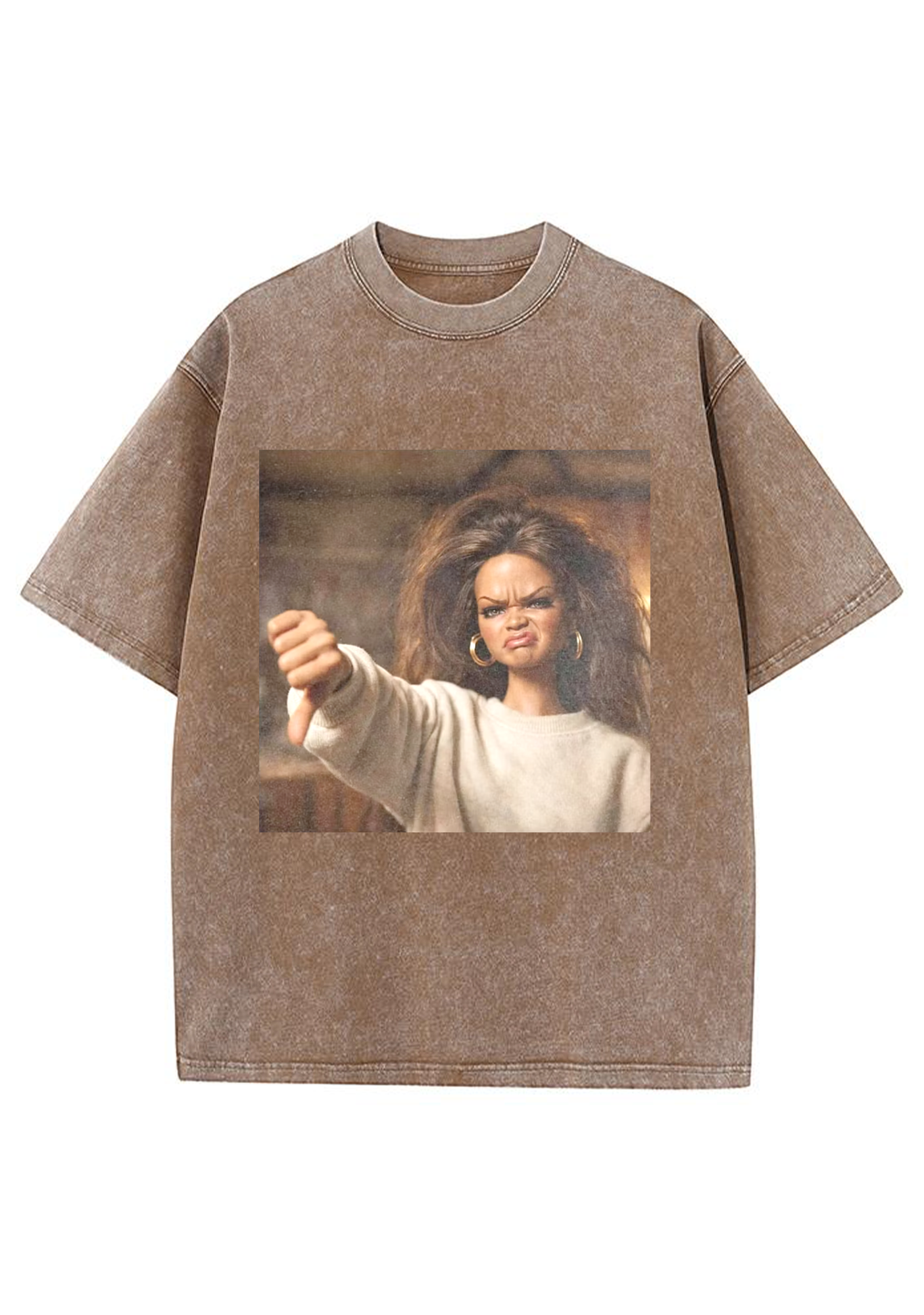 Rihanna Doll Thumbs Down Meme Y2K Washed Tee