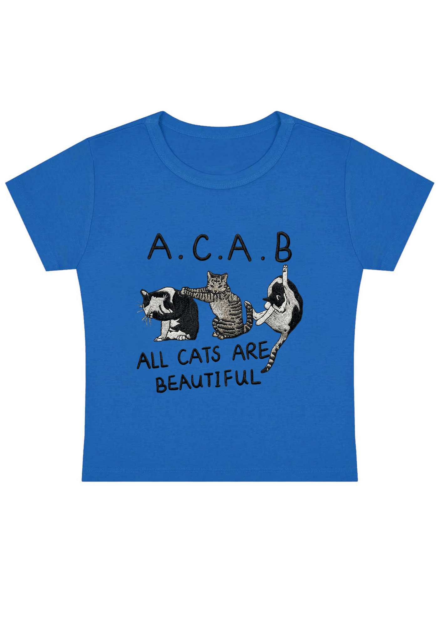 All Cats Are Beautiful Embroidery Y2K Baby Tee