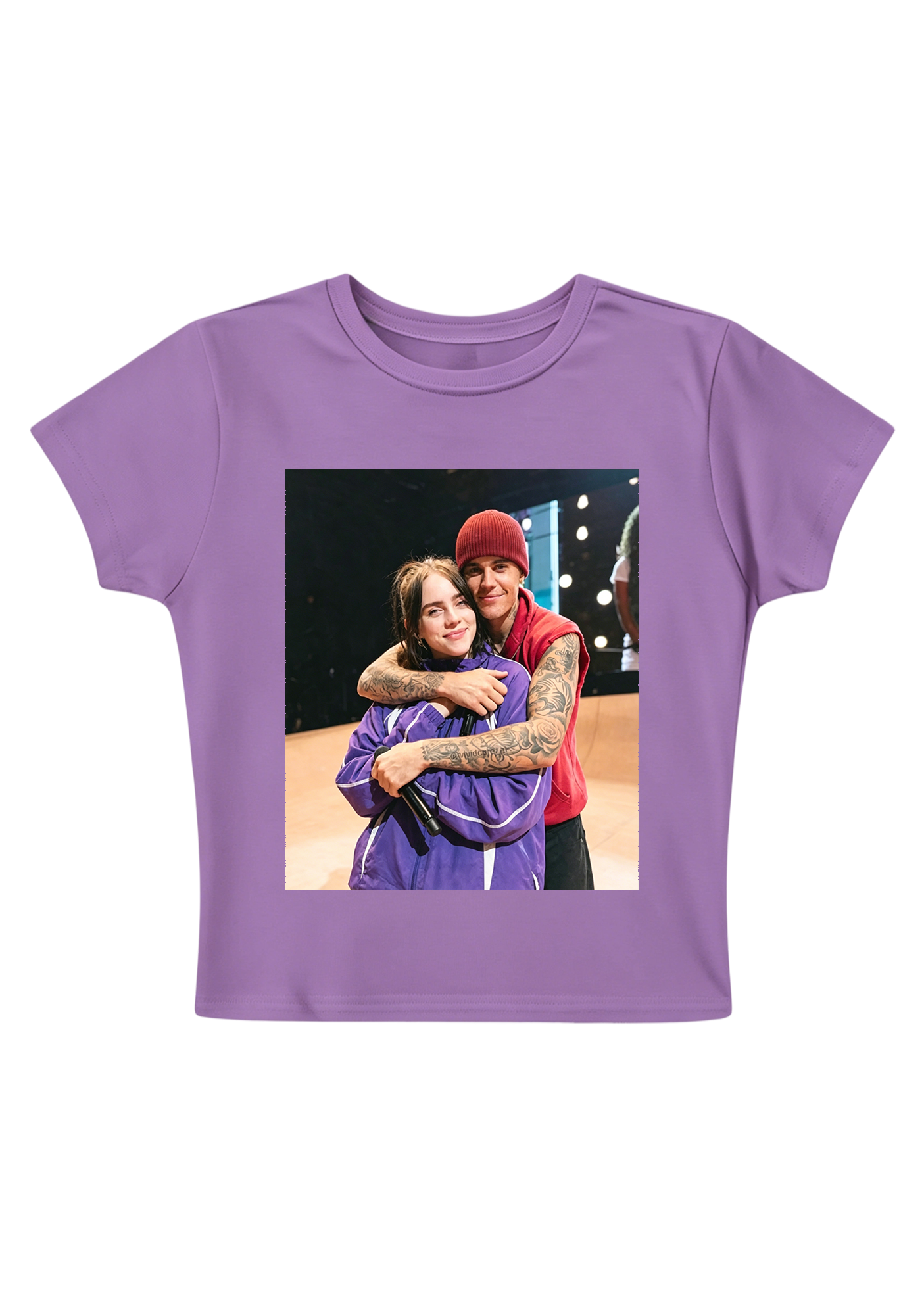  Billie Eilish & Justin Bieber Hug Photo Y2K Baby Tee