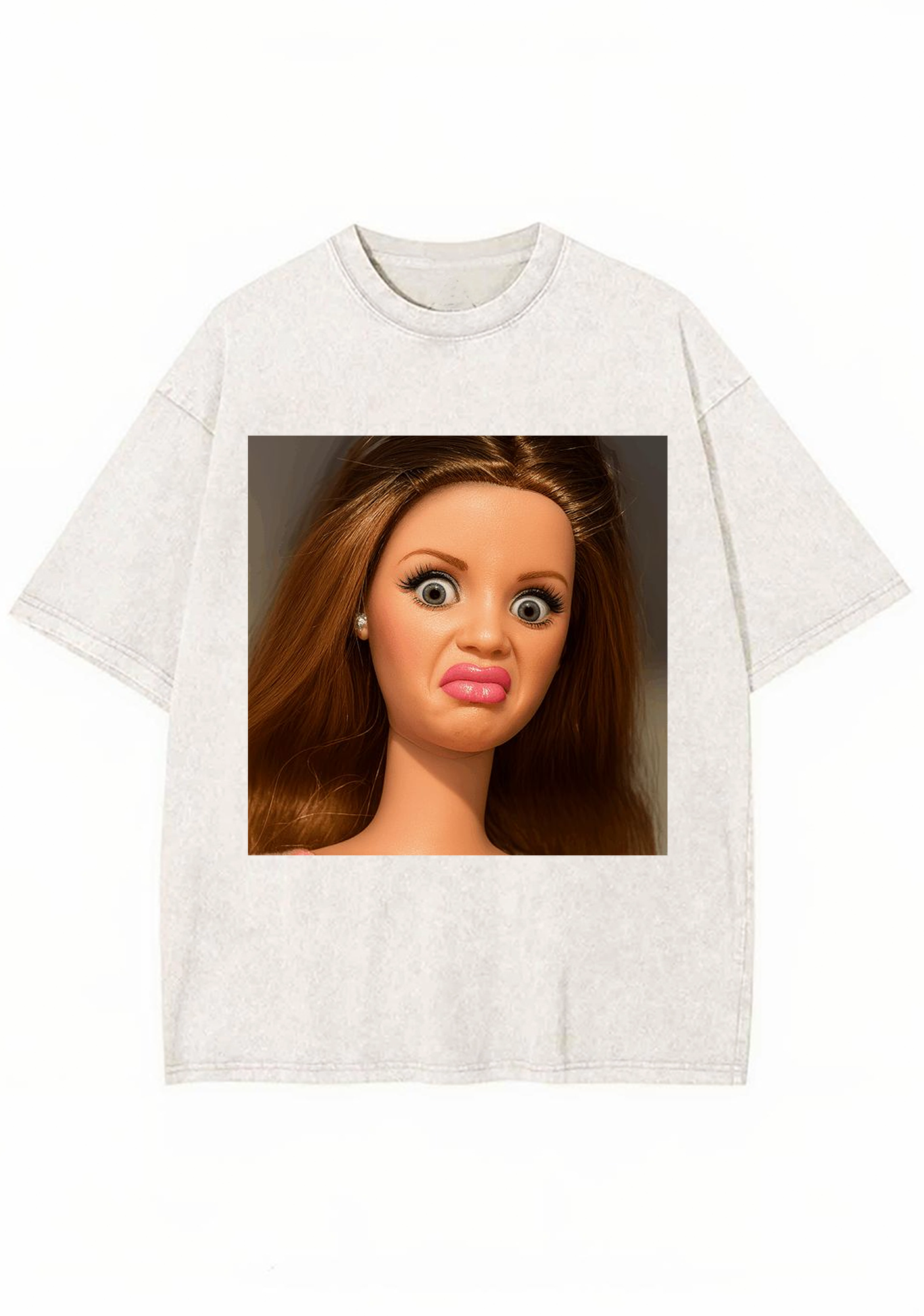 Funny Barbie Doll Pout Face Washed Tee