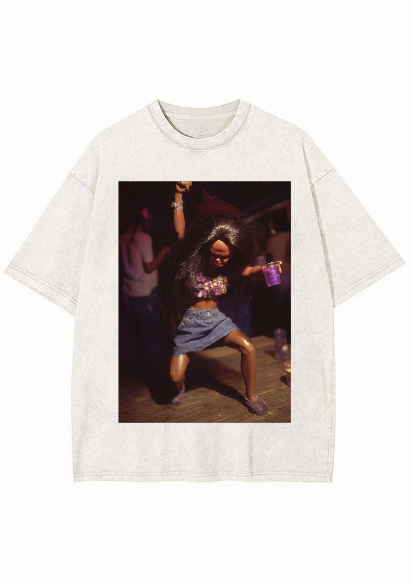 Party Barbie Doll Dancing With Purple Cup Washed Tee