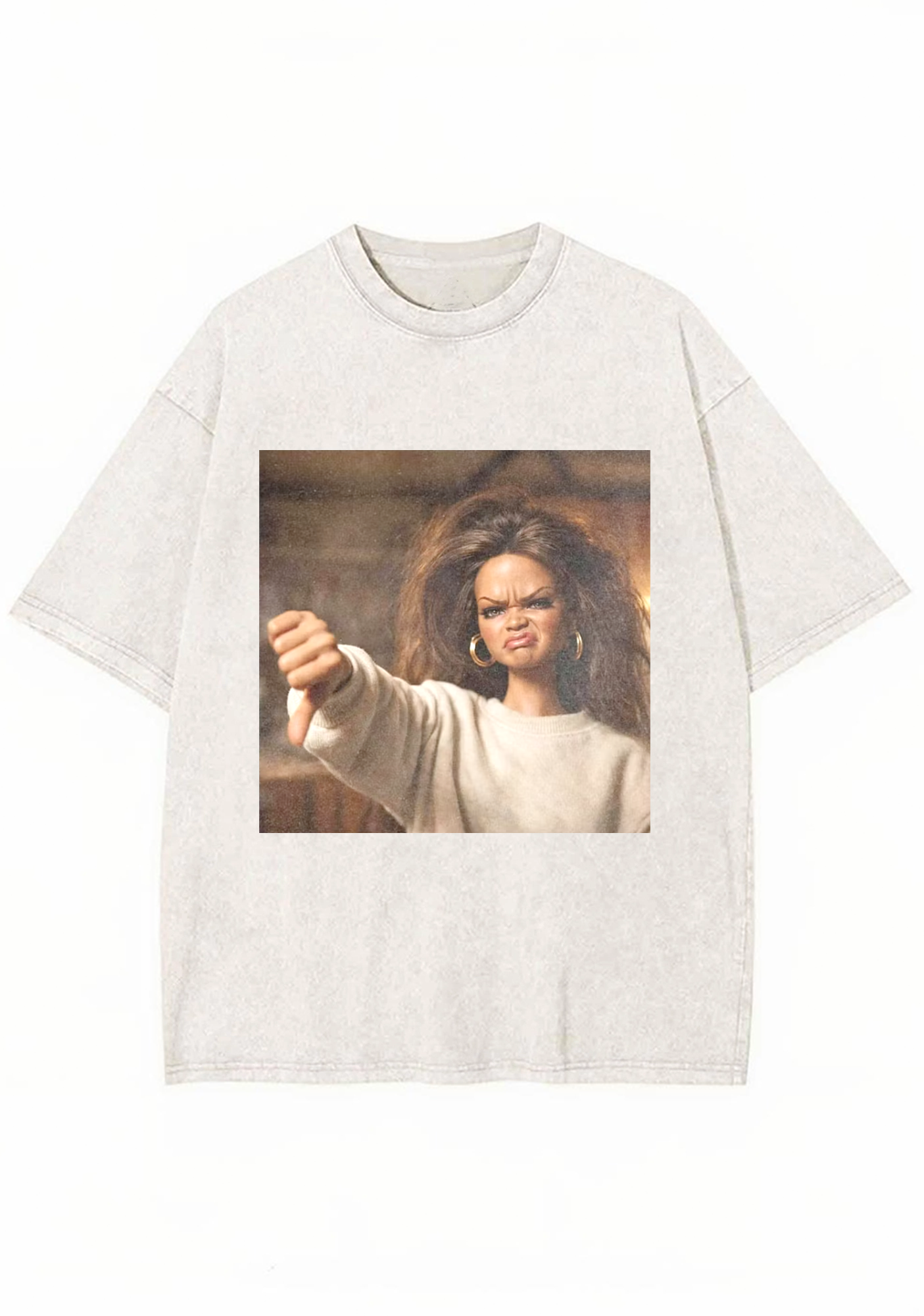 Rihanna Doll Thumbs Down Meme Y2K Washed Tee