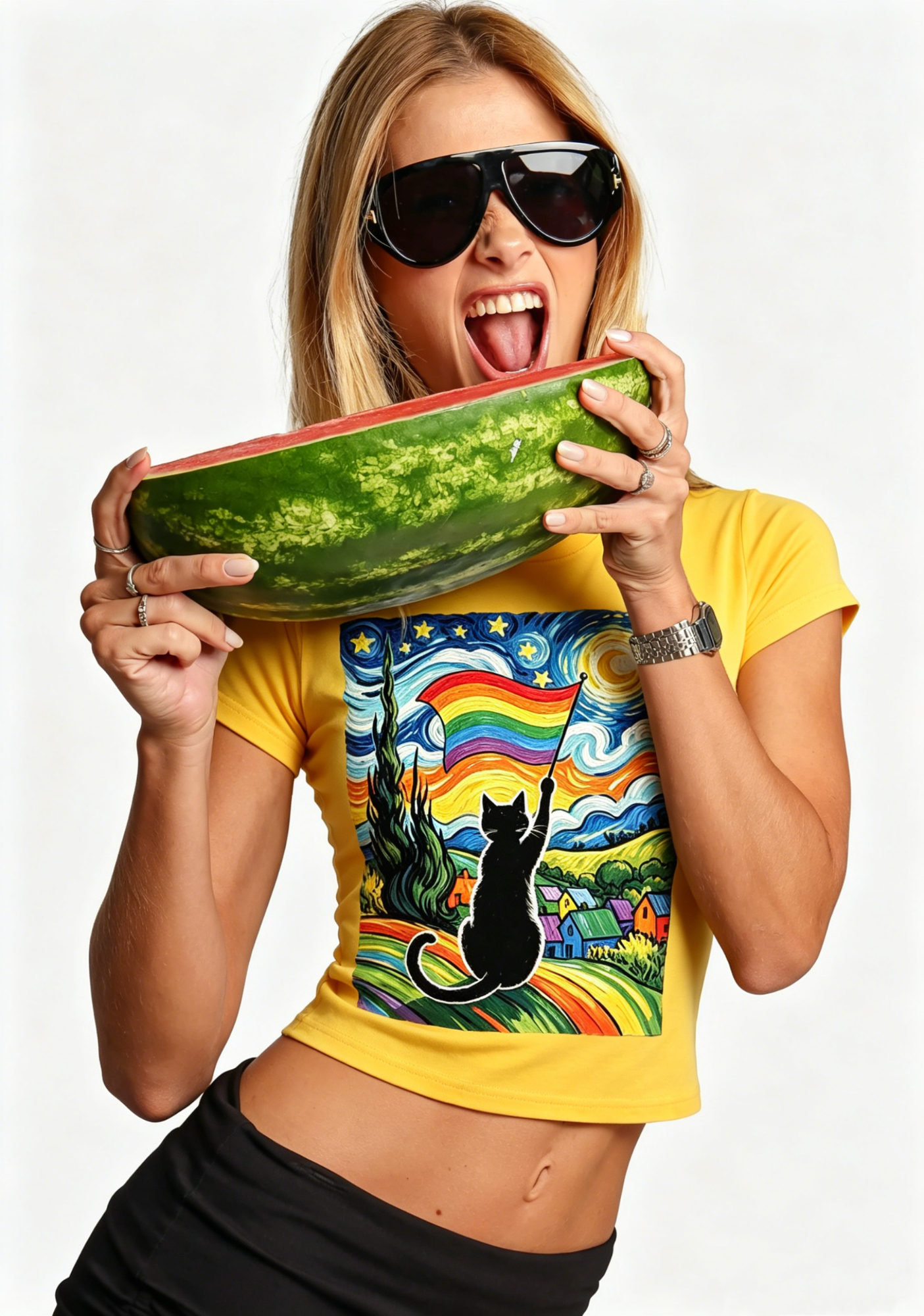 Van Gogh Pride Kitty Y2K Baby Tee