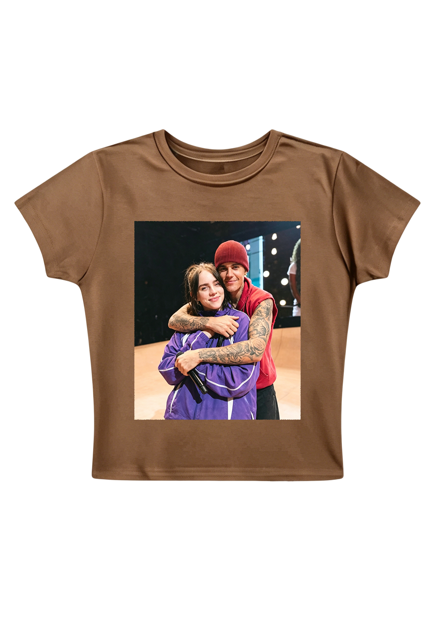  Billie Eilish & Justin Bieber Hug Photo Y2K Baby Tee