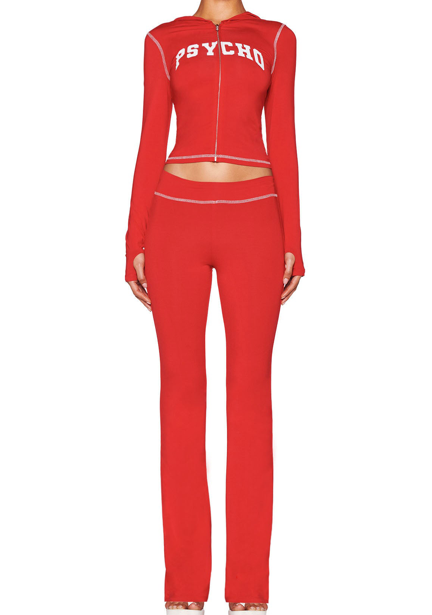 Psycho Baddie Style Slim Fit 2 Piece Y2K Zip Up Set