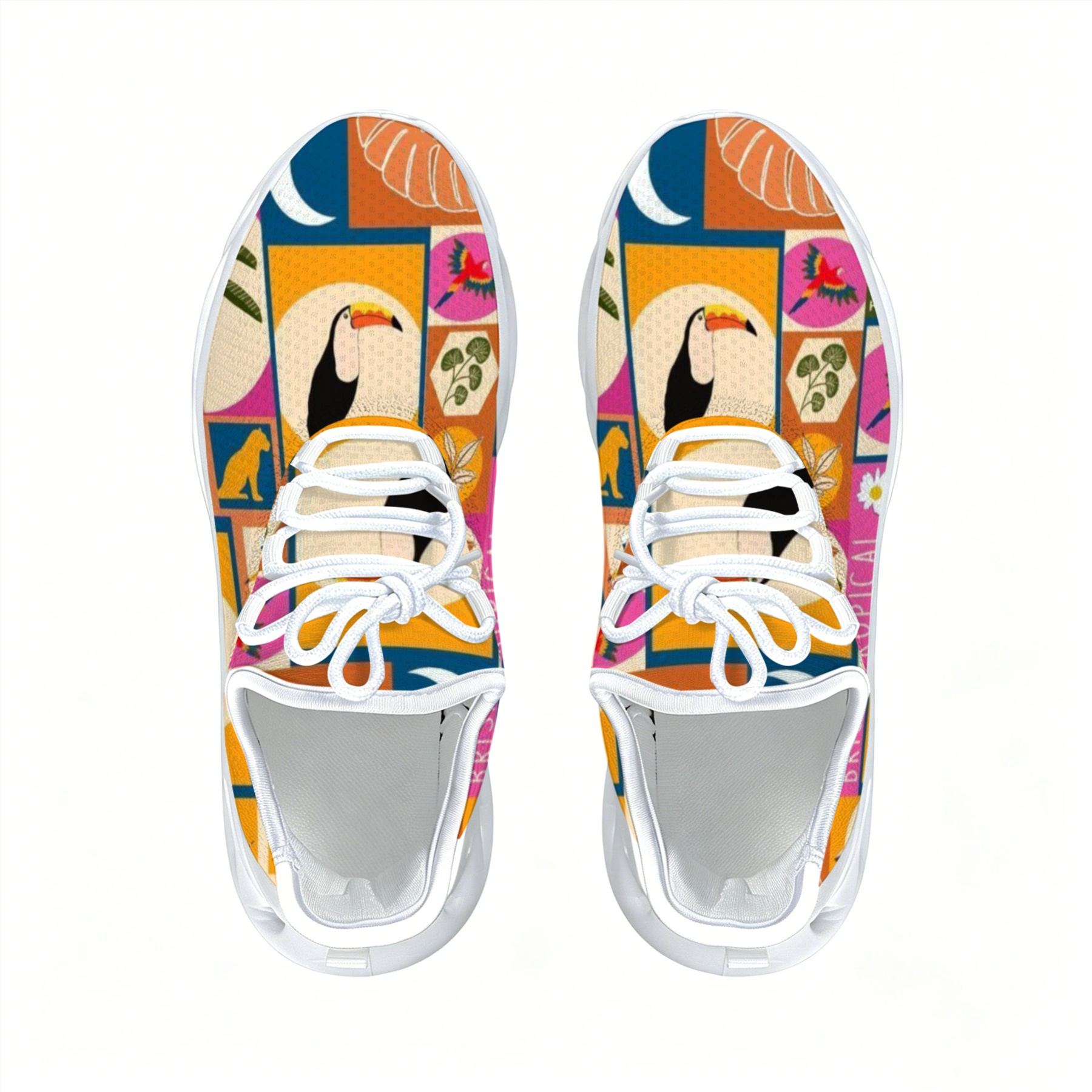 Tropical Toucan Patchwork Mesh Sneakers
