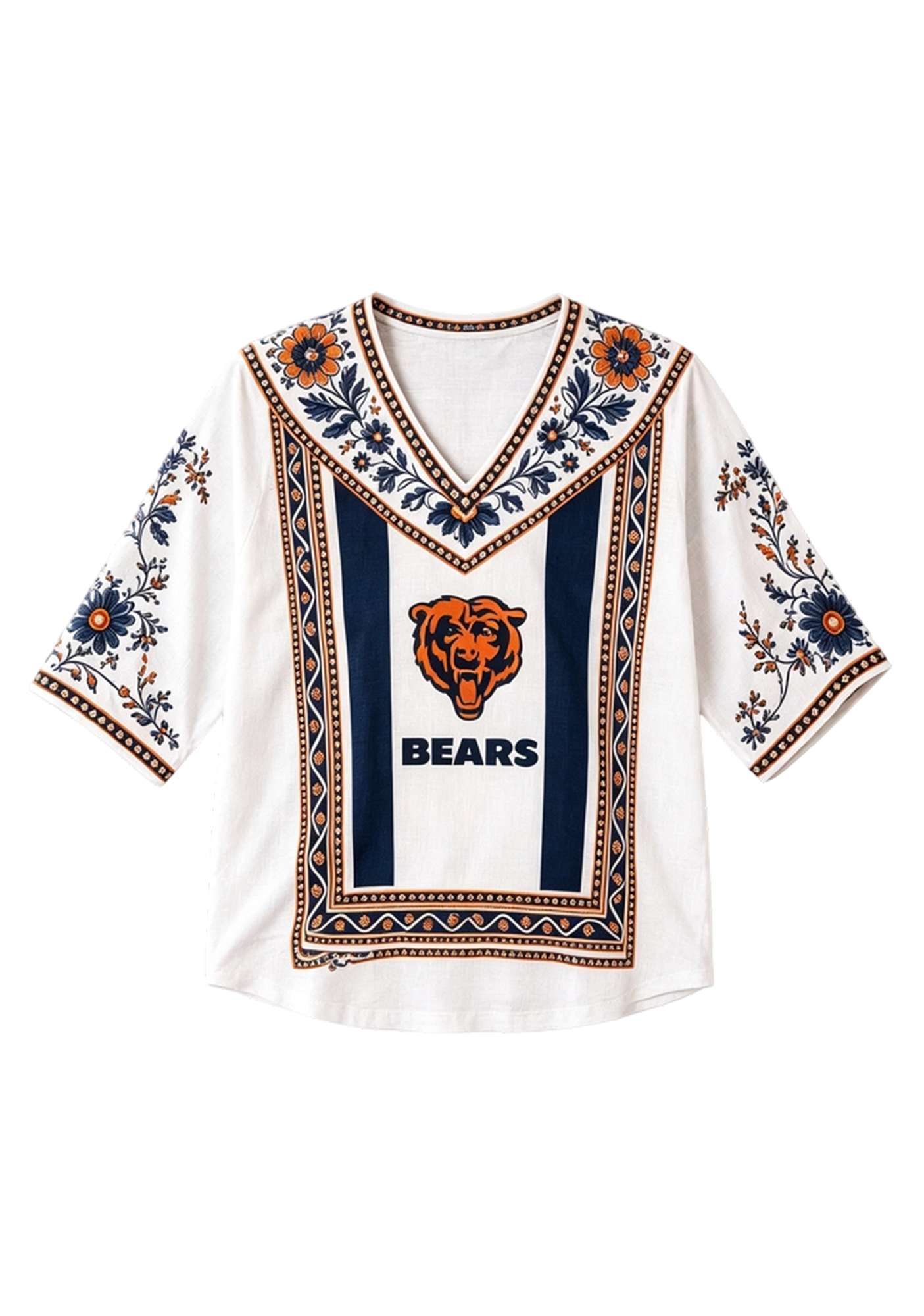 Boho Floral Chicago Bears V-Neck Blouse