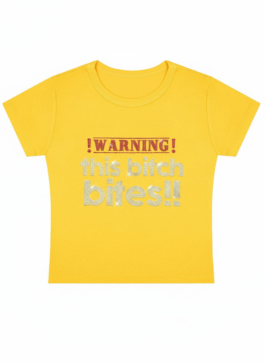 Warning This Bixxh Y2K Baby Tee