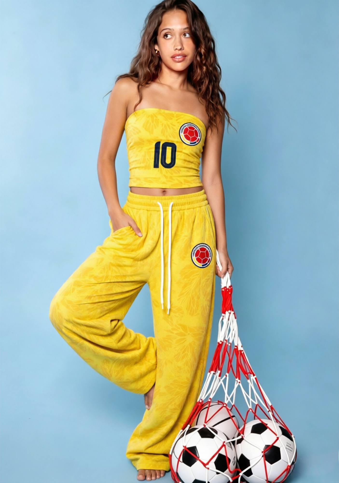 Colombia Tight Casual Camisole Tops & Elasticated Trousers Two-Piece Set