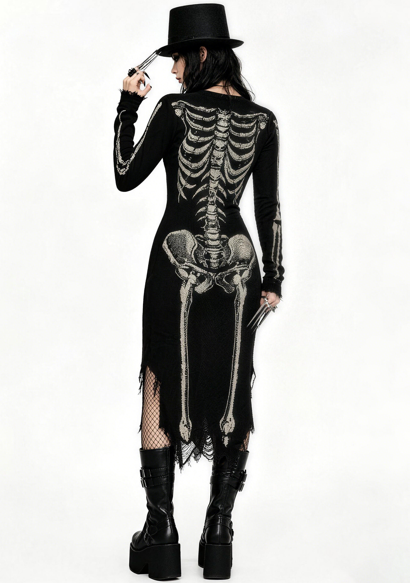 Distressed Grunge Skeleton Frayed Midi Dress